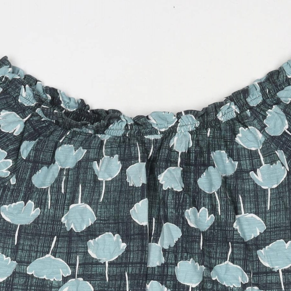 NEXT Womens Basic Blouse Size 14 UK '' Blue Geometric Boat Neck Short Sleeve - close detail