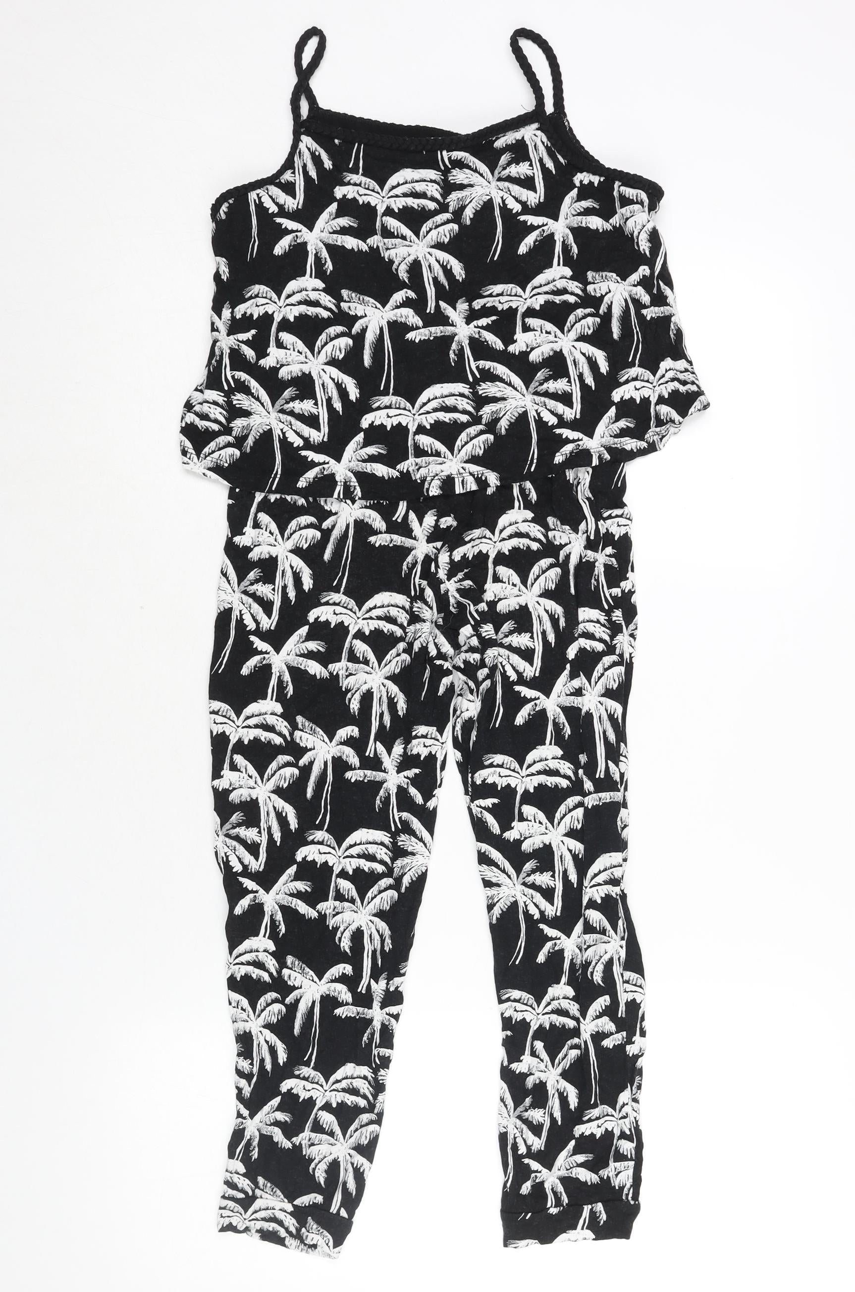 H&M Girls Jumpsuit One-Piece Size 10-11 Years UK '' Black Geometric Sleeveless - label detail