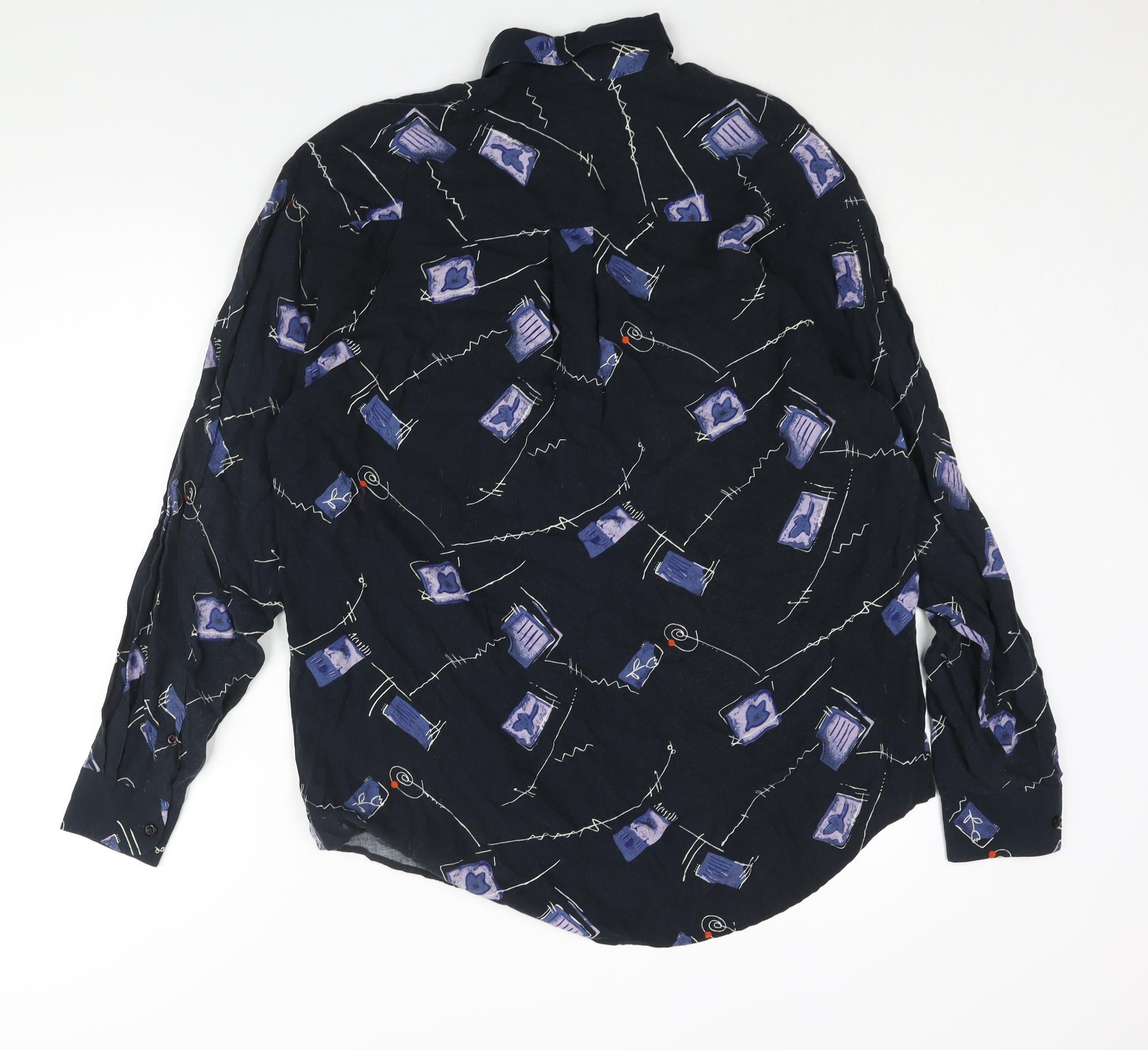 Mens Le Frog Size L UK '' Button-Up Blue Geometric Collared Long Sleeve - label detail