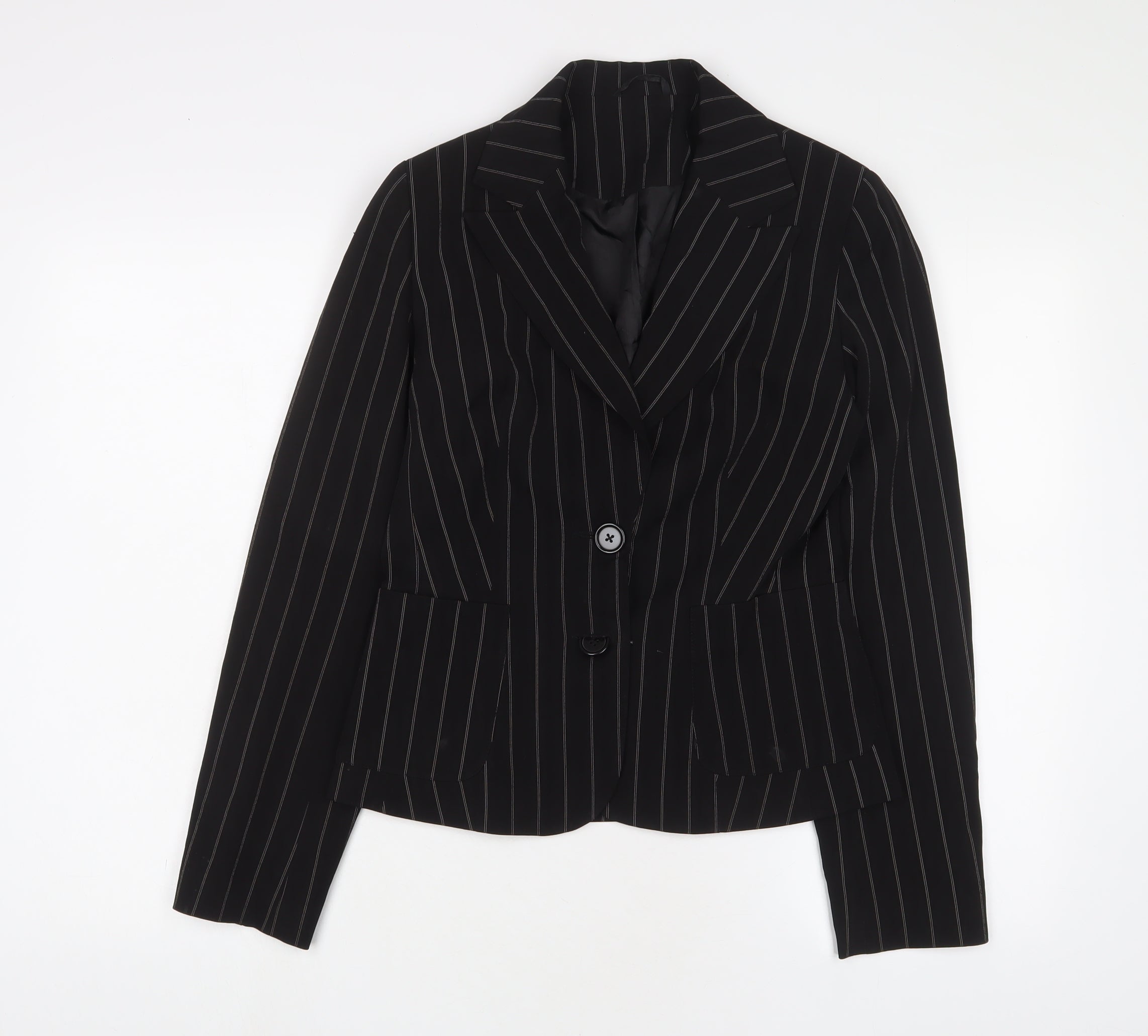 Womens Denim & Co. Size 10 UK '' Jacket Blazer Black Striped Short - reverse view