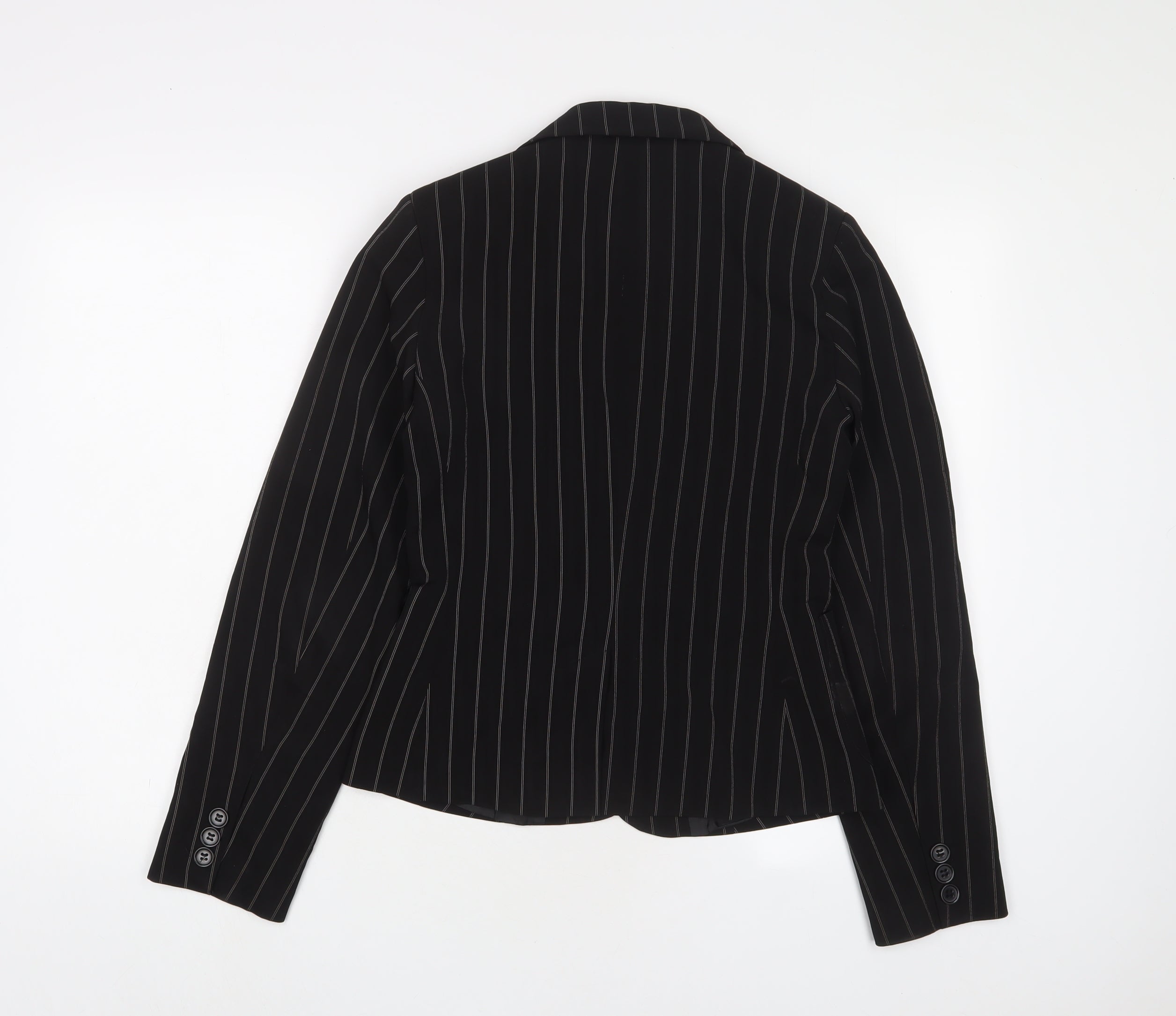 Womens Denim & Co. Size 10 UK '' Jacket Blazer Black Striped Short - label detail