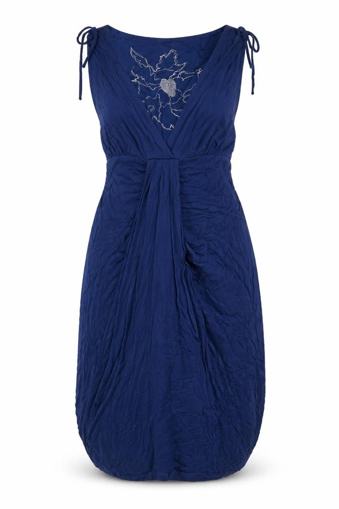 Womens Full Circle Size M UK '' A-Line Dress Blue Midi V-Neck Sleeveless - front view
