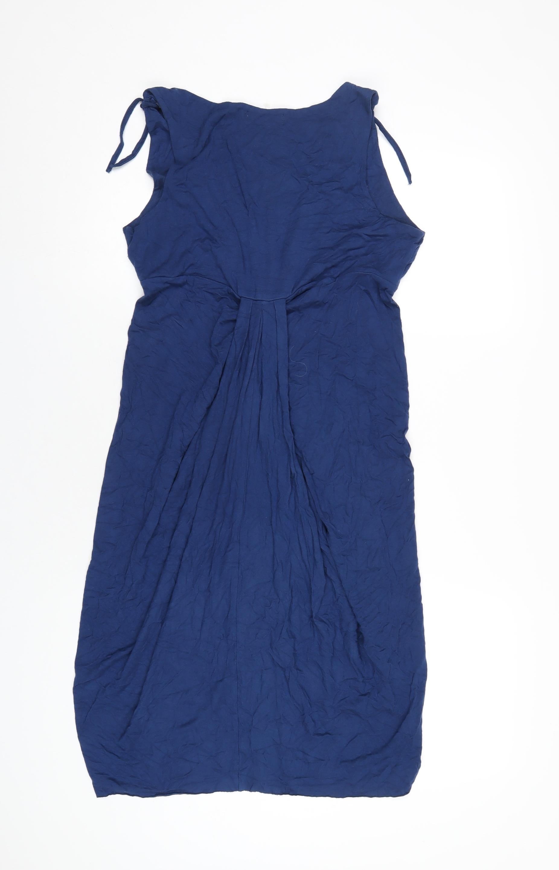 Womens Full Circle Size M UK '' A-Line Dress Blue Midi V-Neck Sleeveless - label detail
