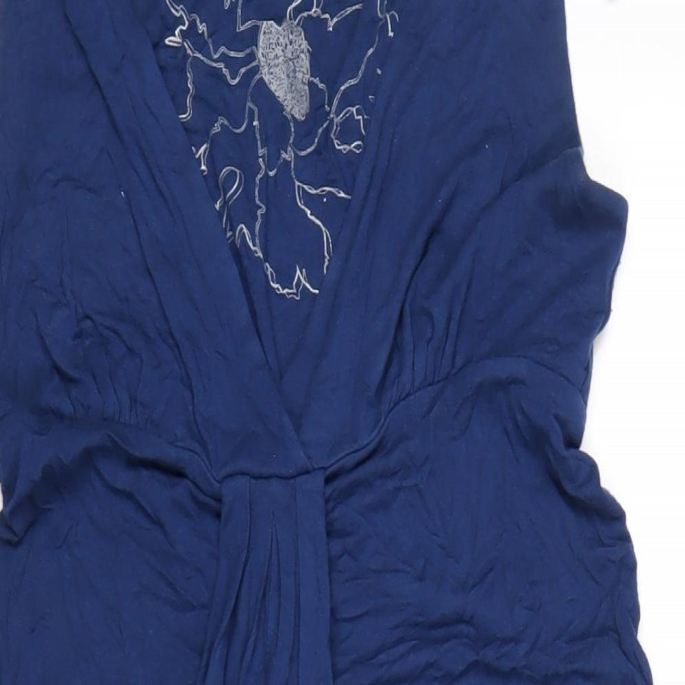 Womens Full Circle Size M UK '' A-Line Dress Blue Midi V-Neck Sleeveless - close detail
