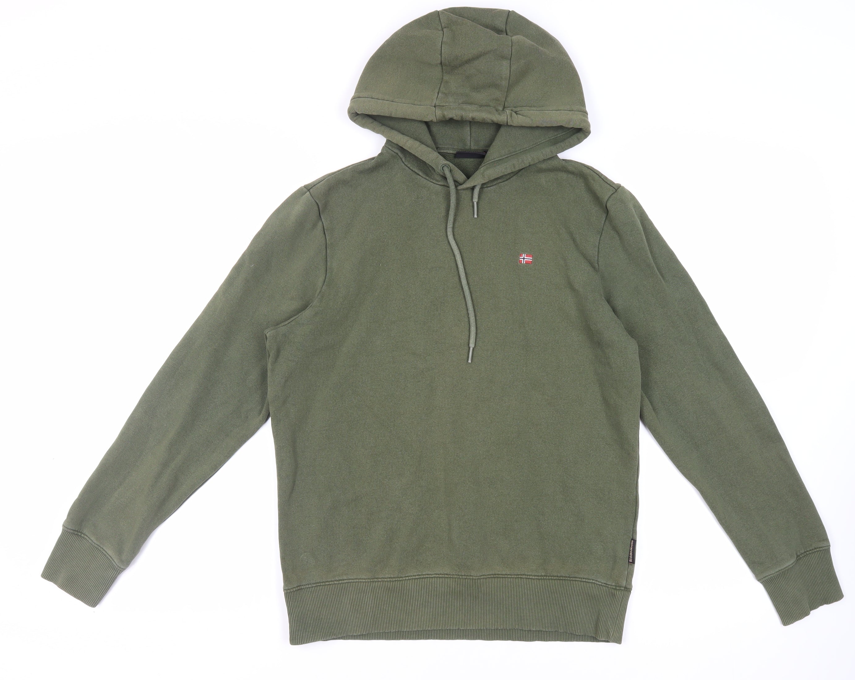Napapuri Mens Pullover Hoodie Size M UK '' Green Logo Long Sleeve - reverse view