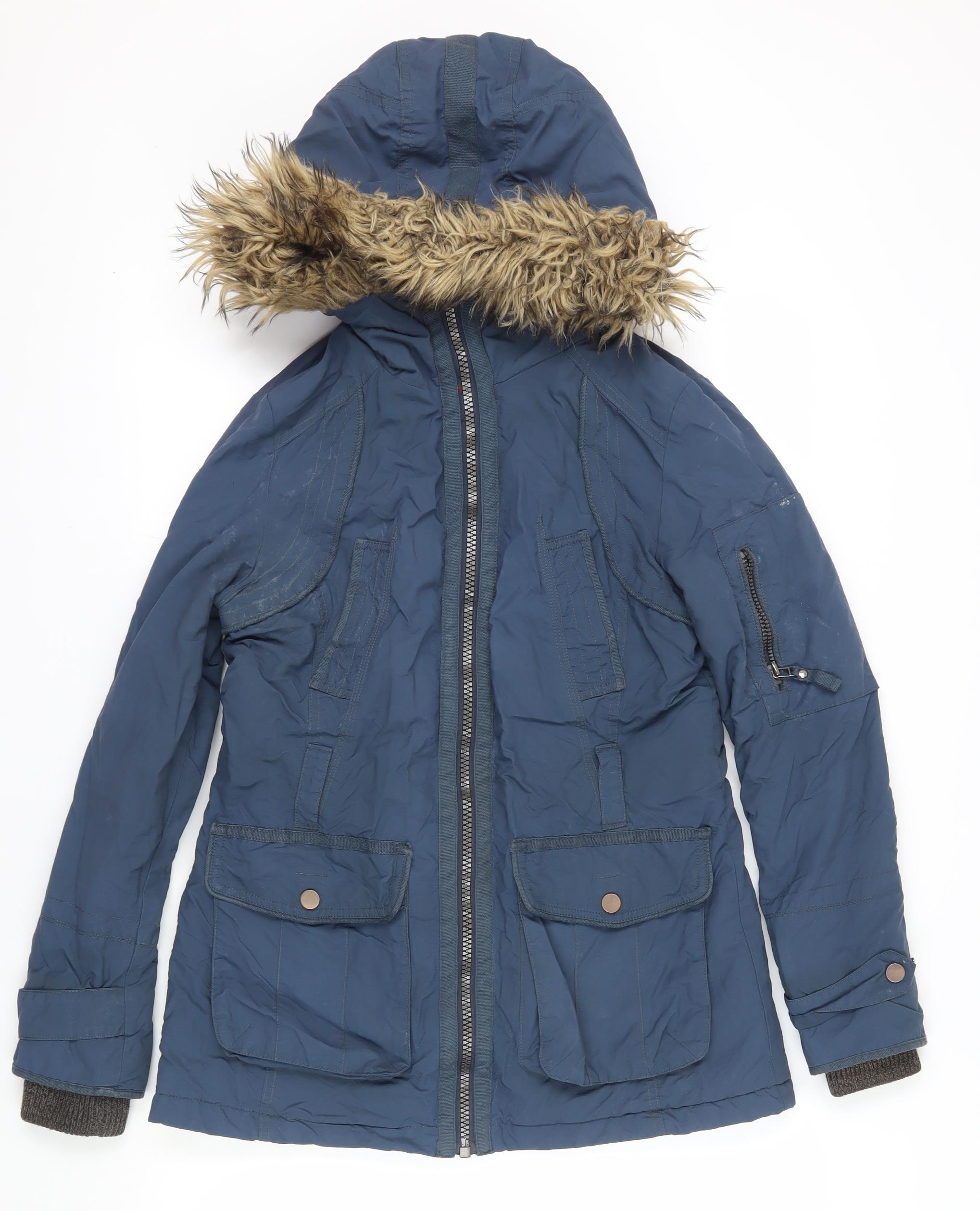 NEXT Womens Parka Jacket Size 10 Blue Mid-Length Long Sleeve Casual Hooded - reverse view