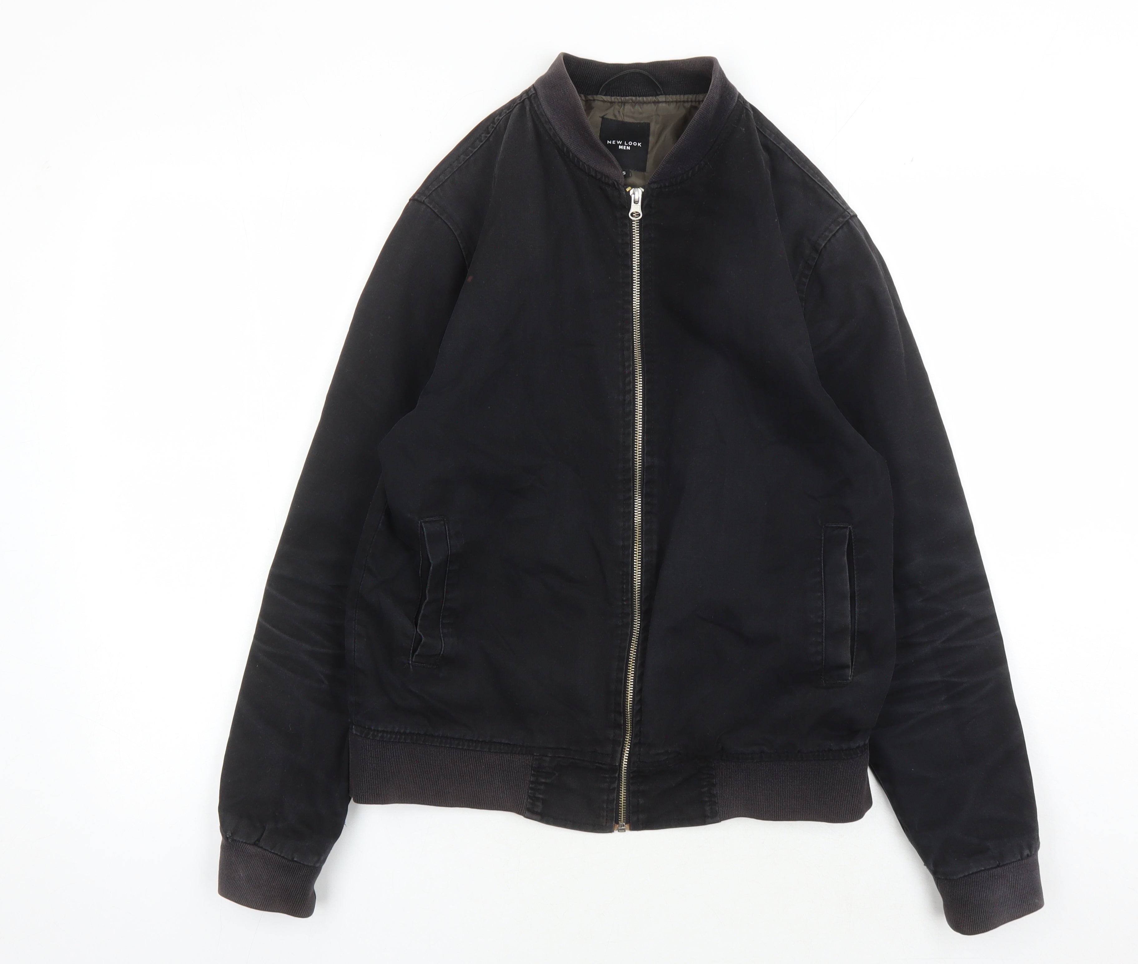Mens New Look Size S Bomber Jacket Black Short Casual Full Zip Zip - reverse view