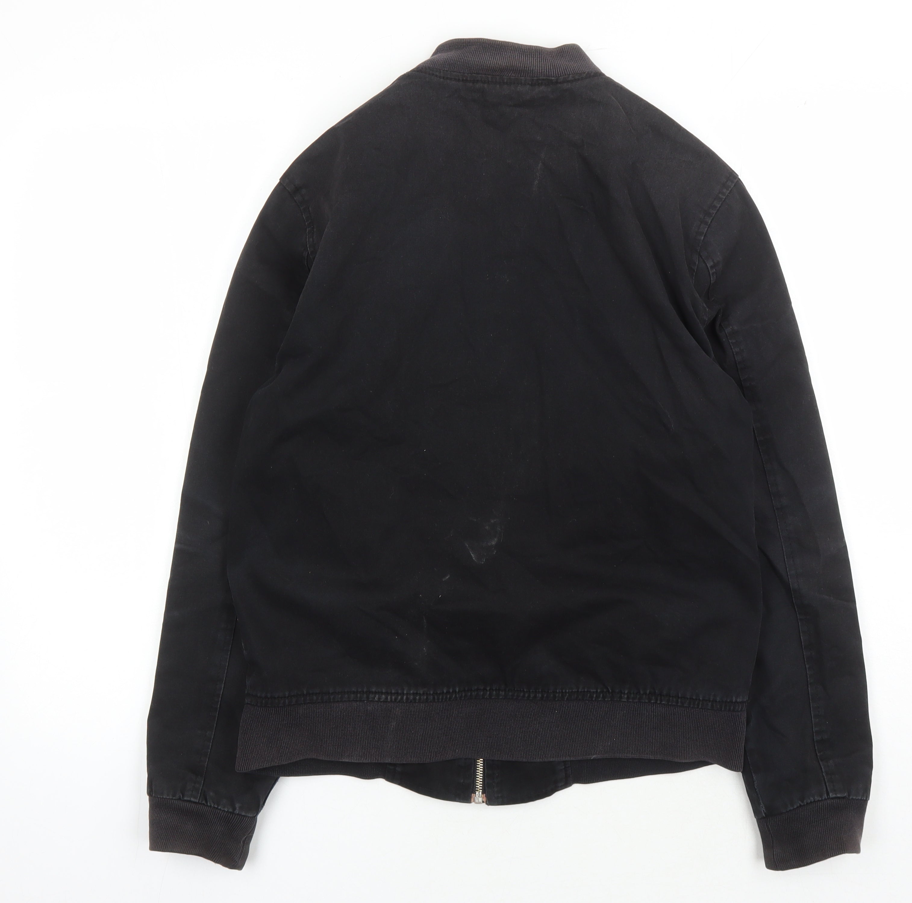 Mens New Look Size S Bomber Jacket Black Short Casual Full Zip Zip - label detail