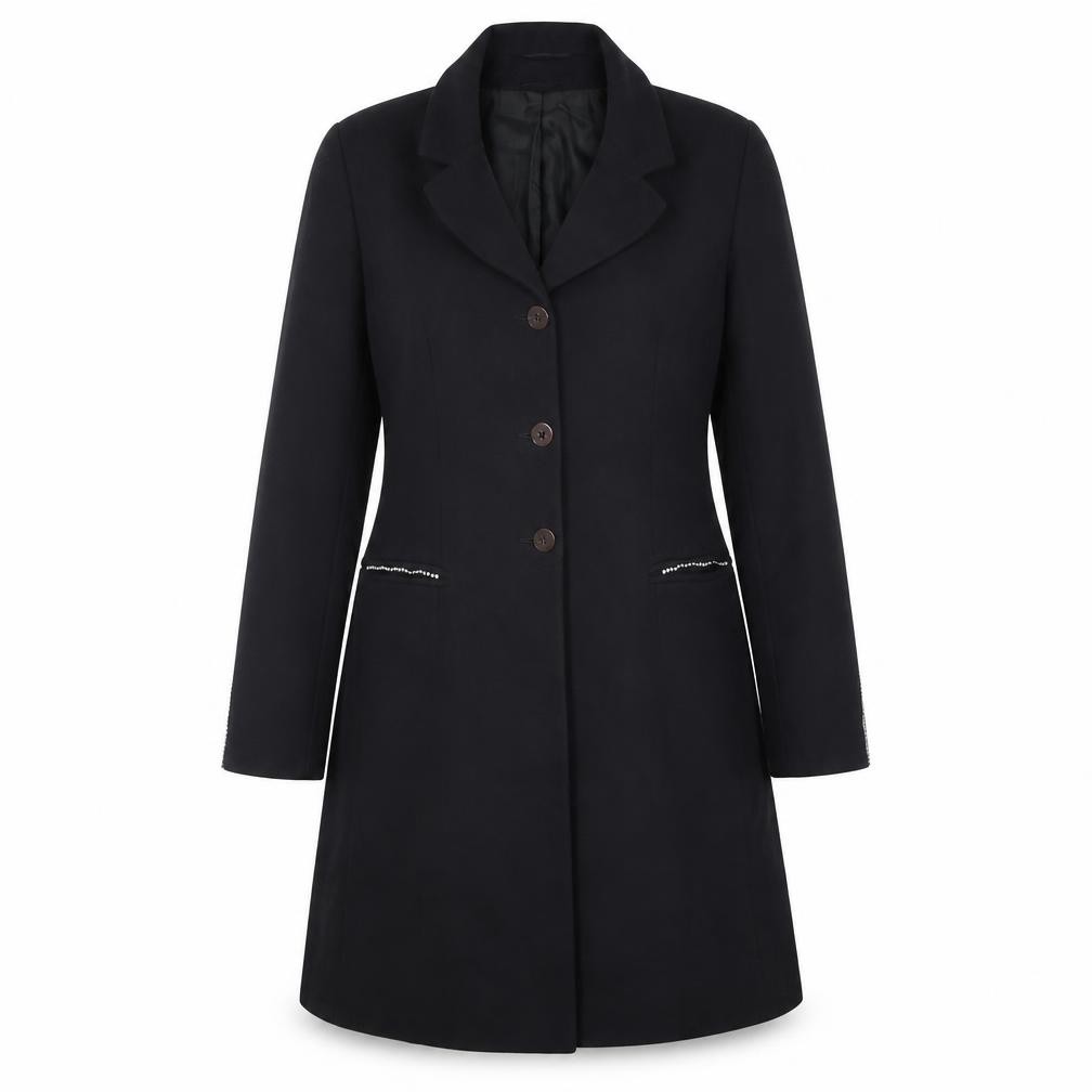 Wallis Womens Overcoat Size 10 Black Long Long Sleeve Business Lined Button - front view