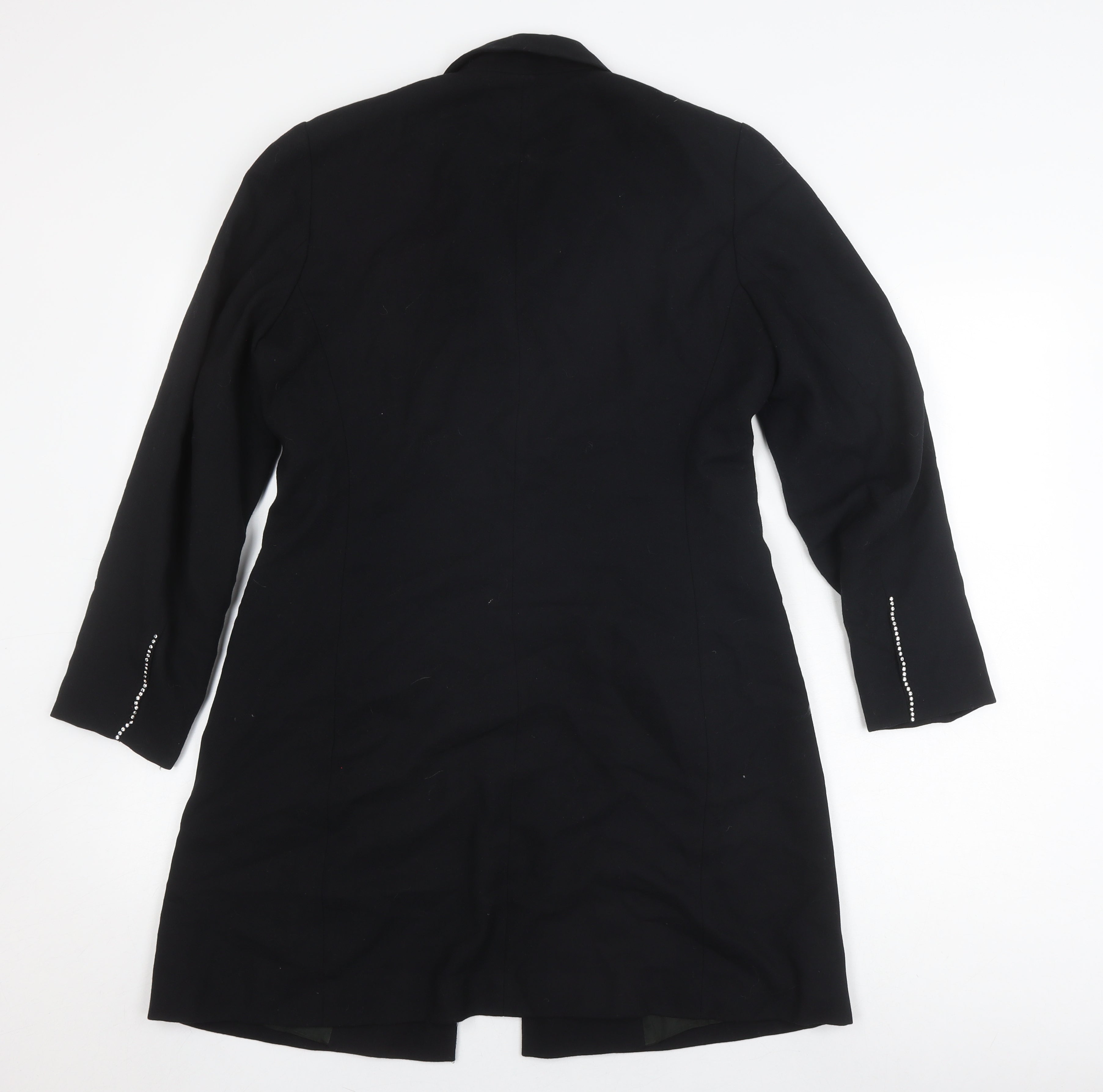 Wallis Womens Overcoat Size 10 Black Long Long Sleeve Business Lined Button - label detail