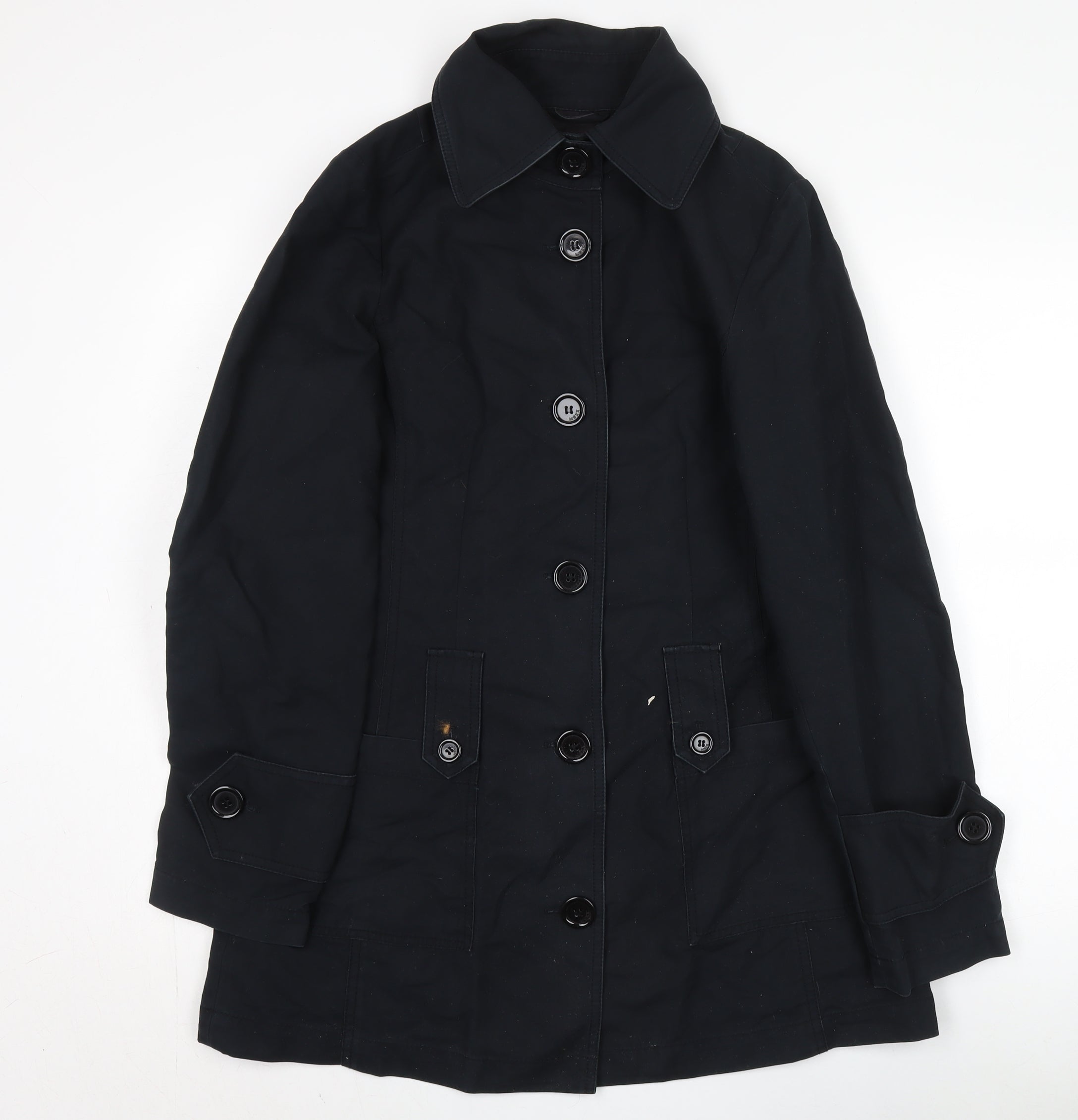 Mexx Womens Trench Coat Size M Black Mid-Length Long Sleeve Casual Collared - reverse view