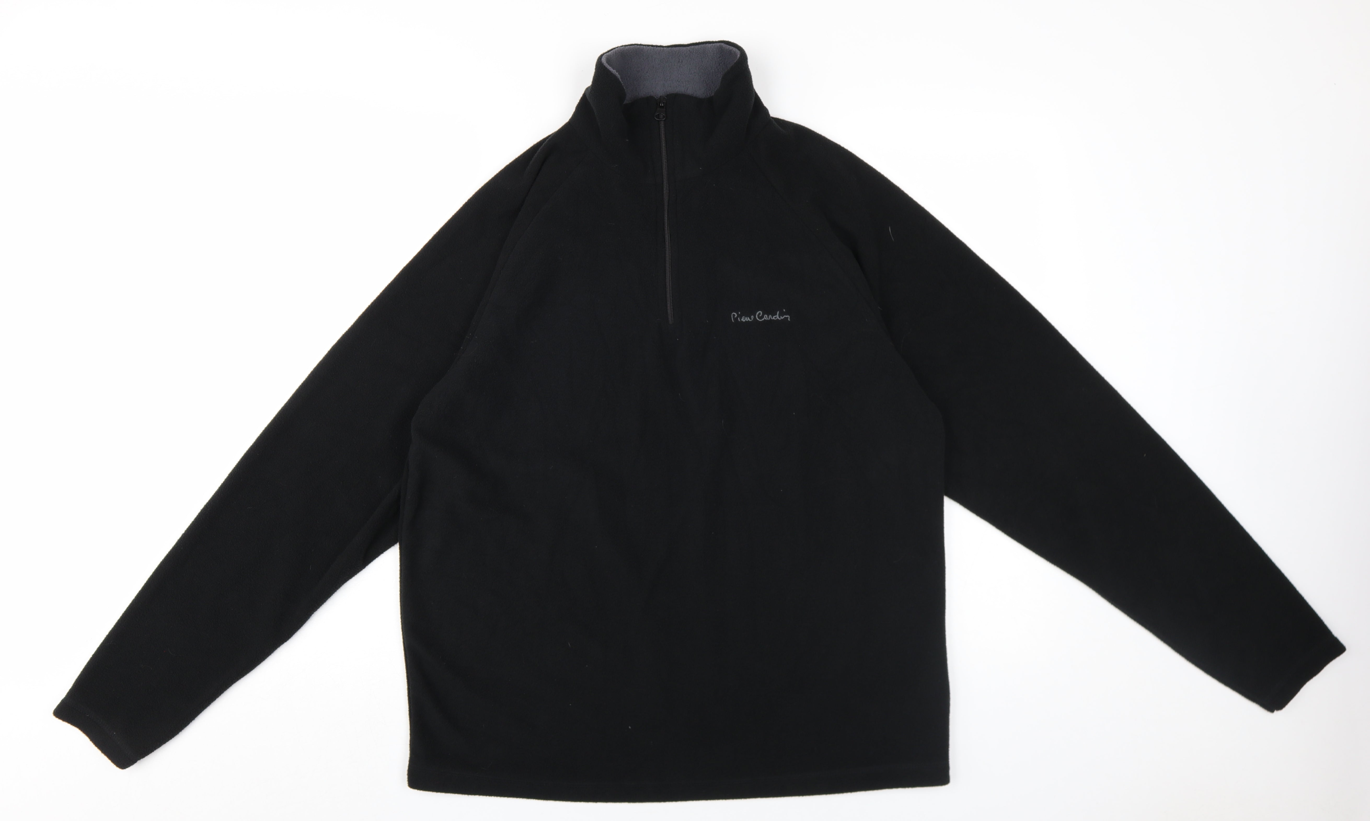 Pierre Cardin Mens 1/4 Zip Sweatshirt Size L Black Long Sleeve Graphic Print - reverse view