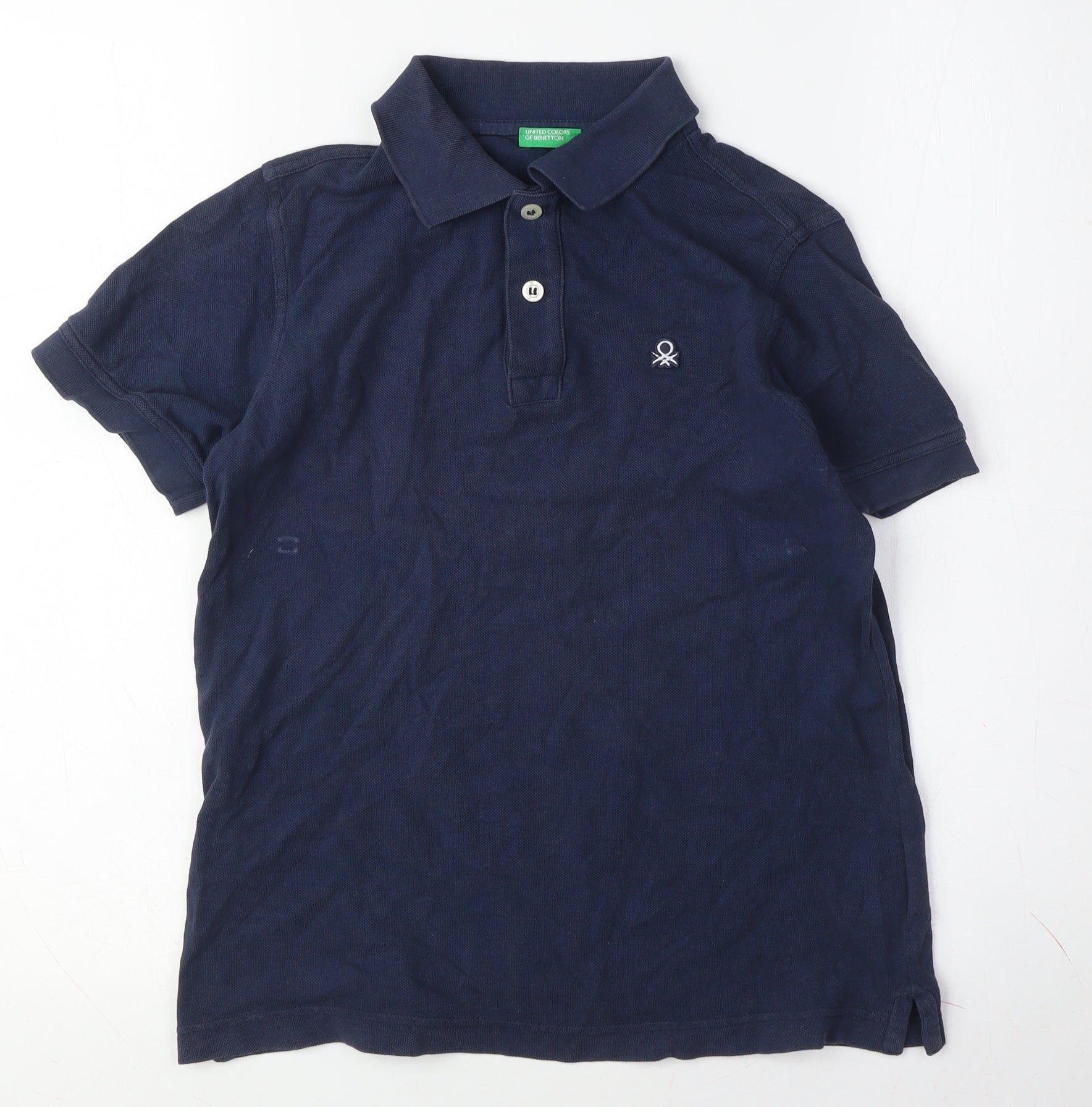 Boys United Colors of Benetton Size 11-12 Years Polo Blue Solid Collared Casual - reverse view