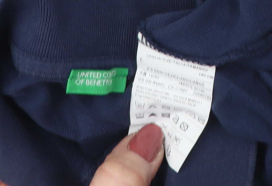 Boys United Colors of Benetton Size 11-12 Years Polo Blue Solid Collared Casual - close detail