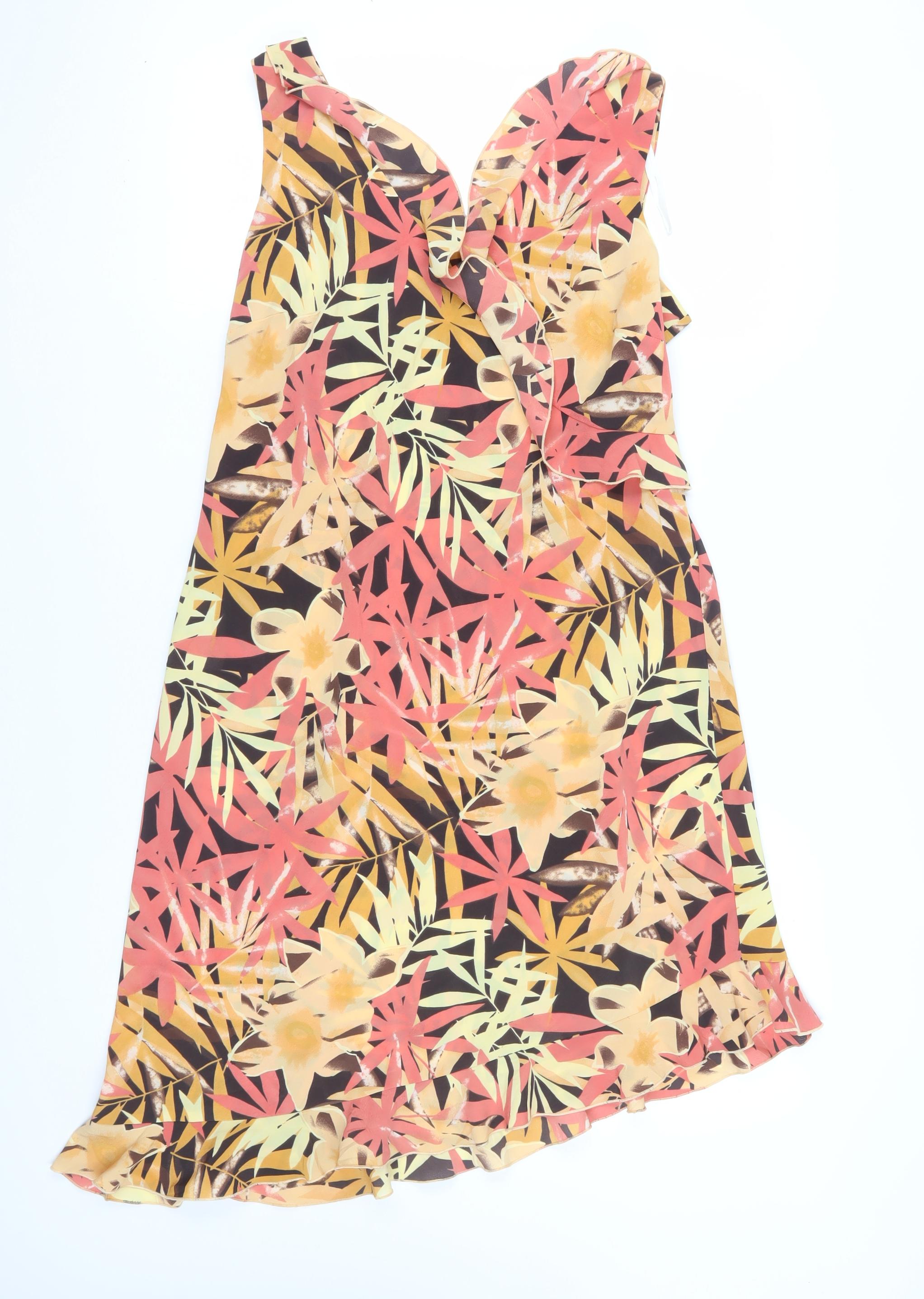 Womens Jessica Size 10 Shift Dress Multicoloured Floral Midi V-Neck Sleeveless - reverse view