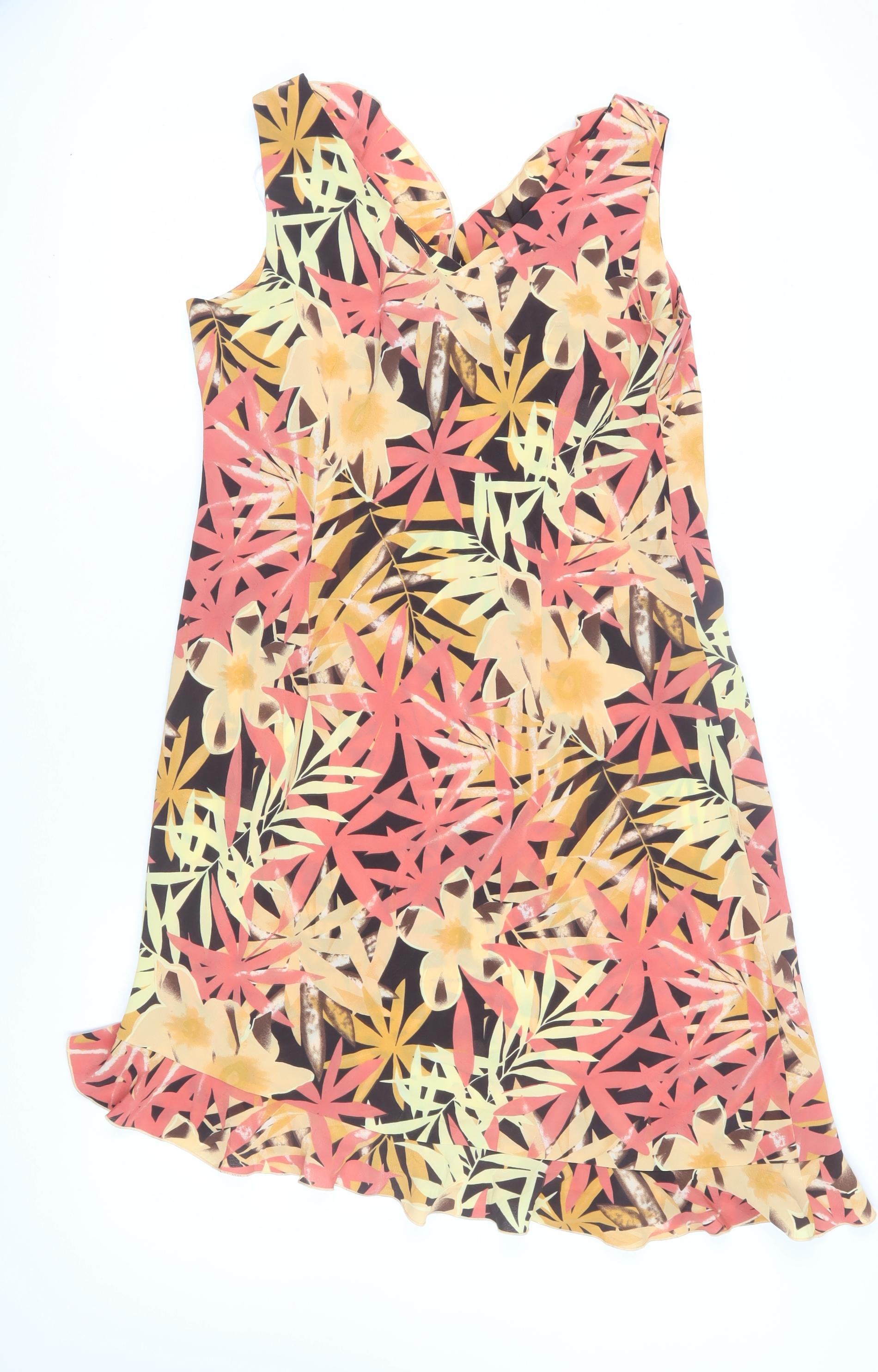 Womens Jessica Size 10 Shift Dress Multicoloured Floral Midi V-Neck Sleeveless - label detail