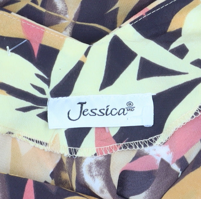 Womens Jessica Size 10 Shift Dress Multicoloured Floral Midi V-Neck Sleeveless - close detail