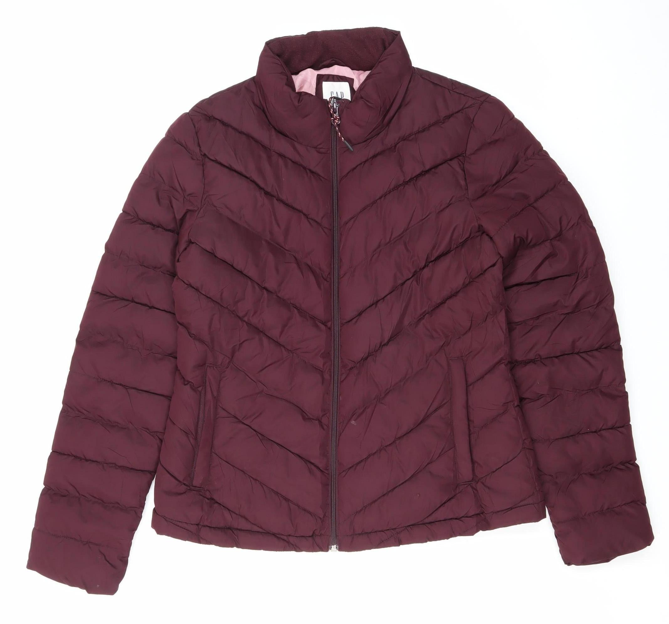 Gap Womens Puffer Jacket Size S Purple Mid-Length Long Sleeve Casual Full Zip - reverse view