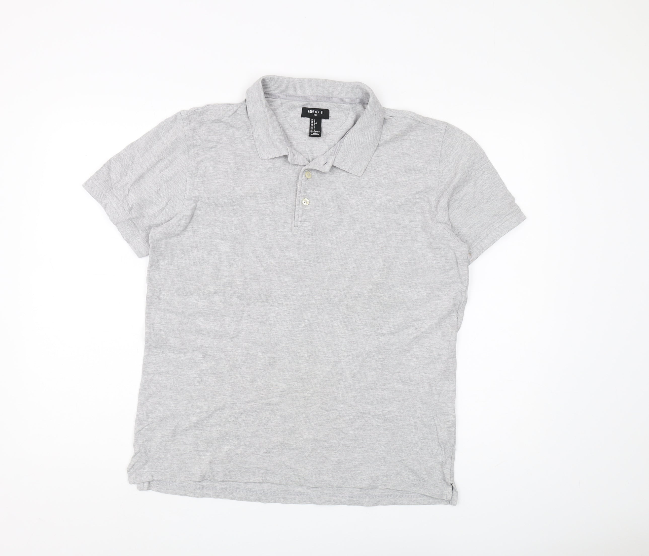 FOREVER 21 Mens Polo Size L Grey Solid Collared Short Sleeve Casual Button - reverse view
