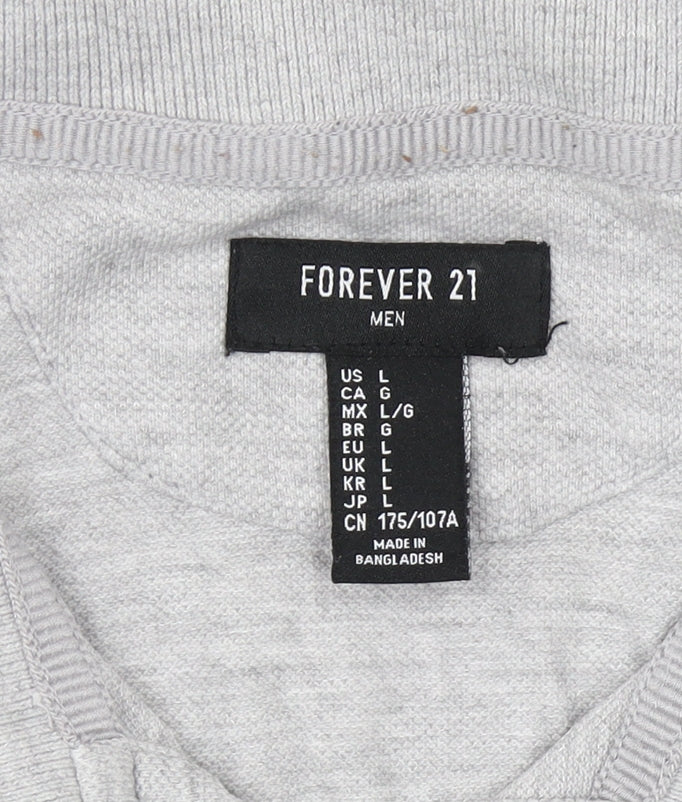 FOREVER 21 Mens Polo Size L Grey Solid Collared Short Sleeve Casual Button - close detail