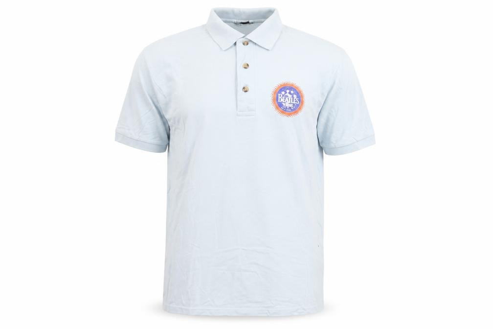 Hanes Mens Polo Size M Blue Graphic Print Collared Short Sleeve Casual Logo - front view