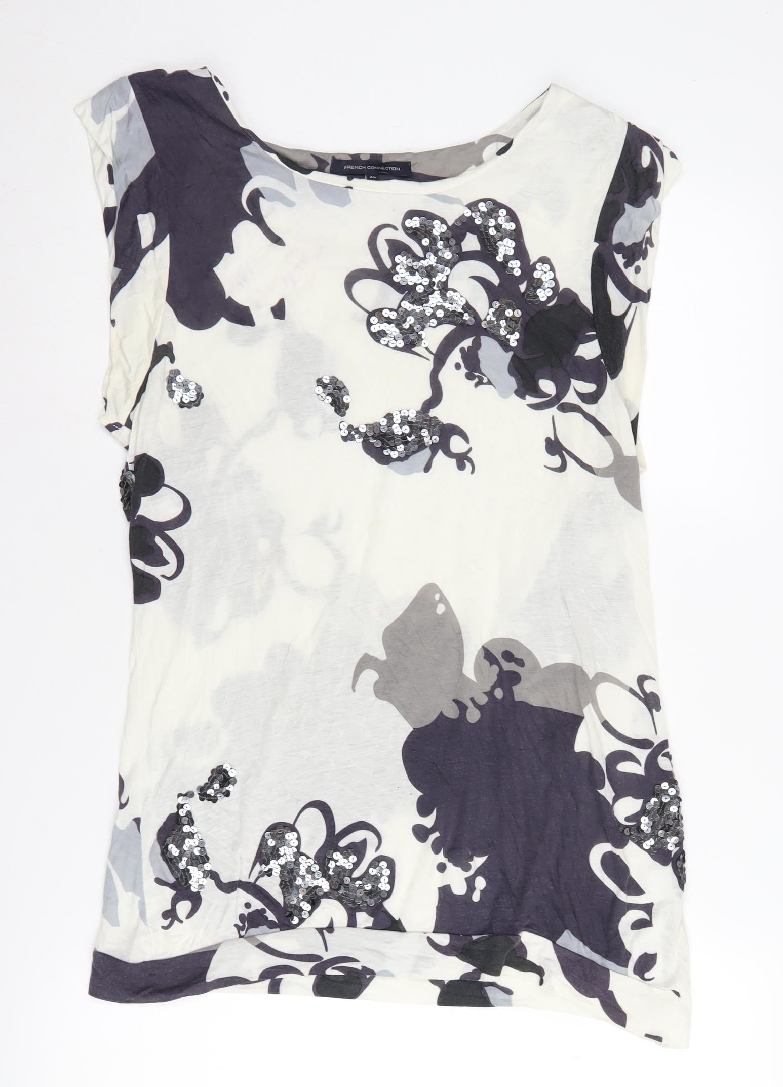 French Connection Womens T-Shirt Size XL Multicoloured Floral Boat Neck Casual - reverse view