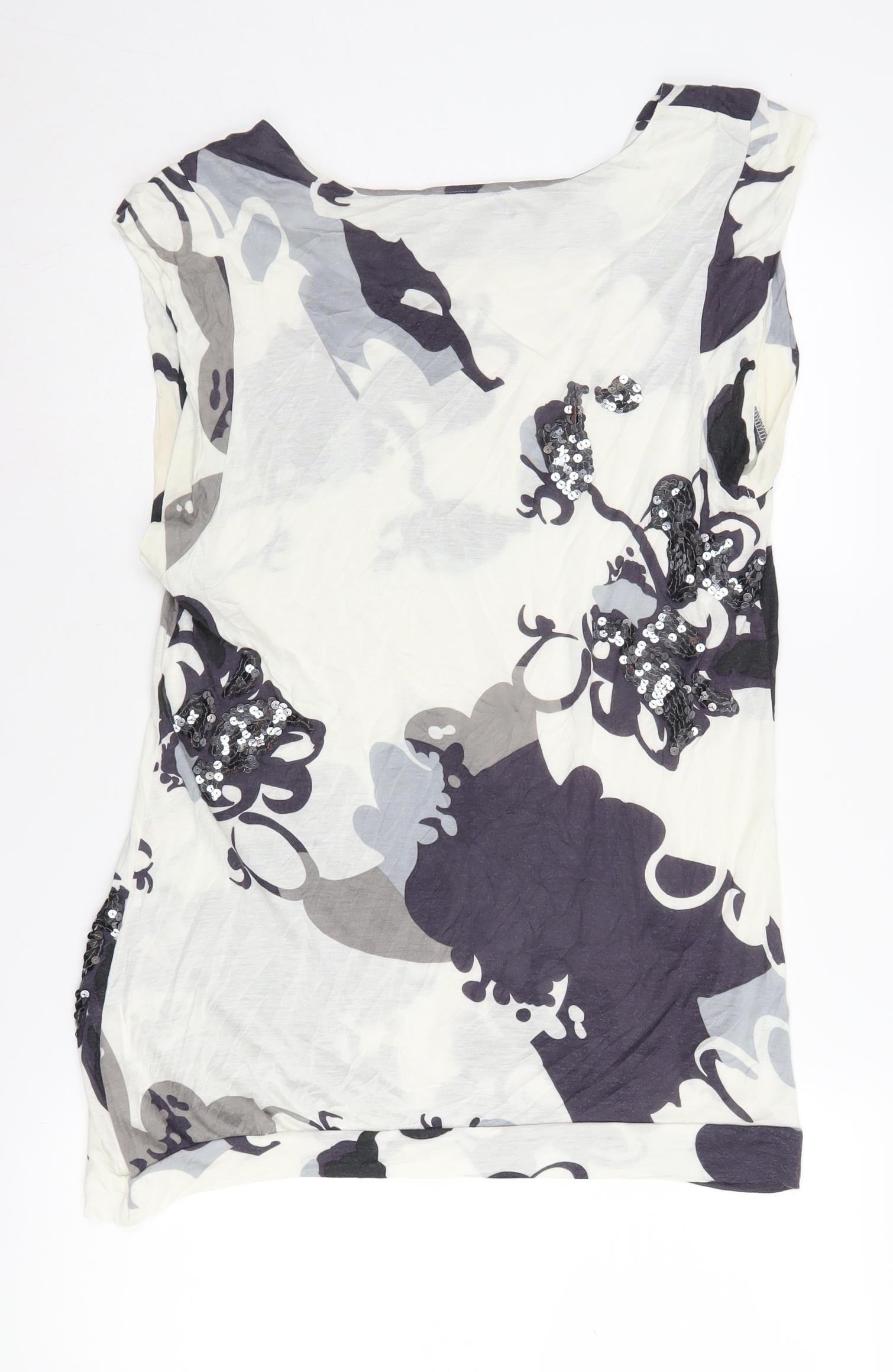 French Connection Womens T-Shirt Size XL Multicoloured Floral Boat Neck Casual - label detail