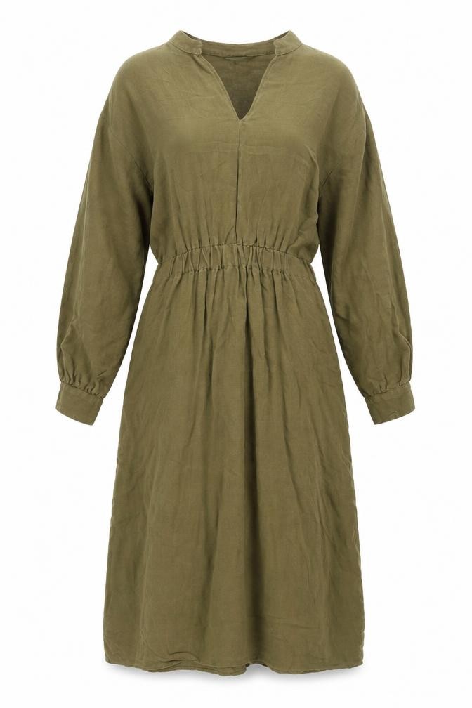 Marks & Spencer Womens Sheath Dress Size 14 Green Knee Length V-Neck Long Sleeve - front view