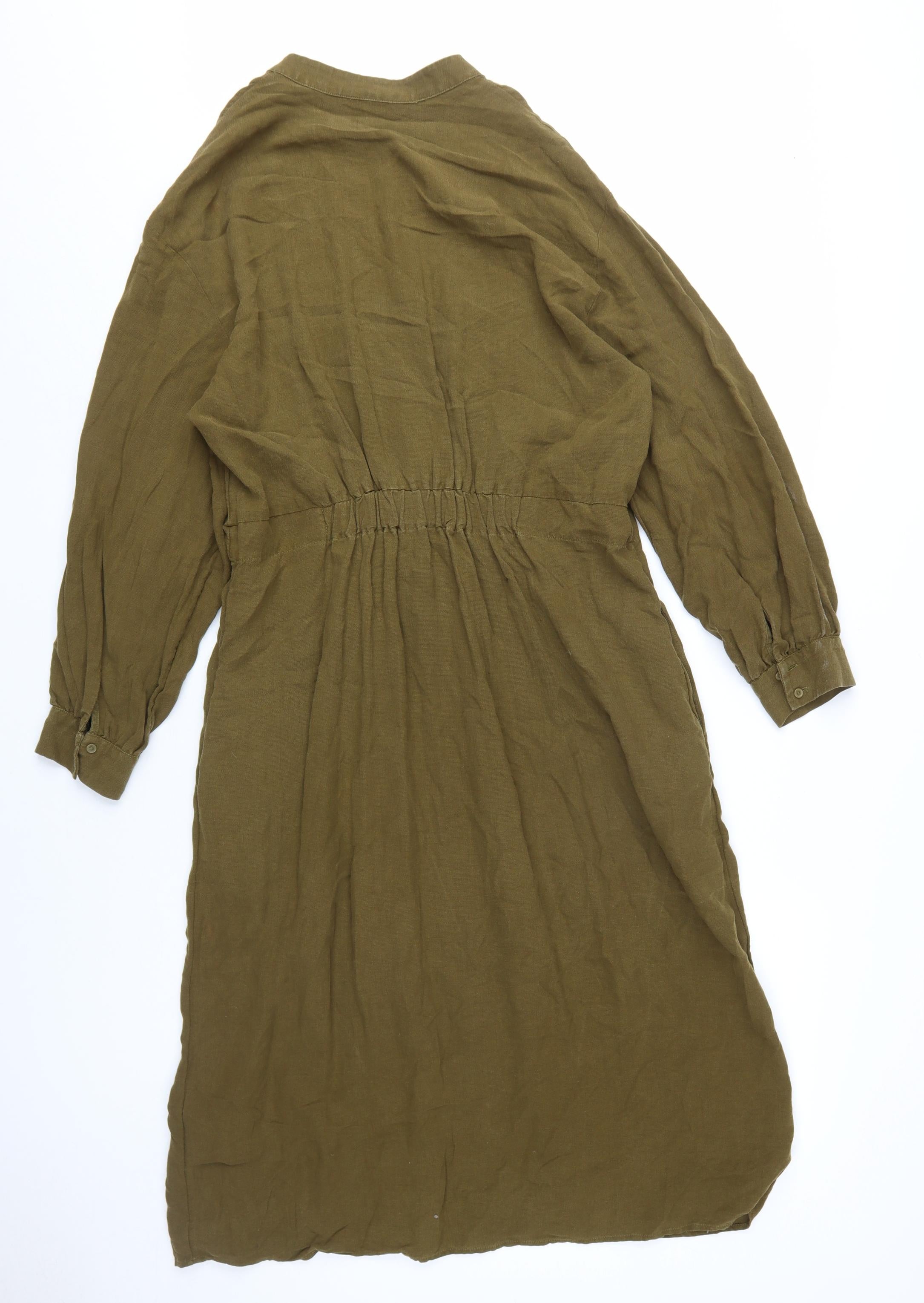 Marks & Spencer Womens Sheath Dress Size 14 Green Knee Length V-Neck Long Sleeve - label detail
