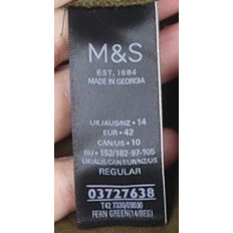 Marks & Spencer Womens Sheath Dress Size 14 Green Knee Length V-Neck Long Sleeve - close detail
