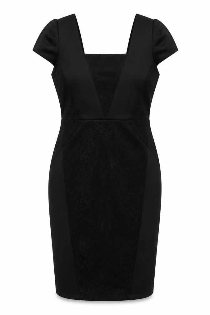 Dorothy Perkins Womens Pencil Dress Size 14 Black Knee Length Square Neck Ruffle - front view