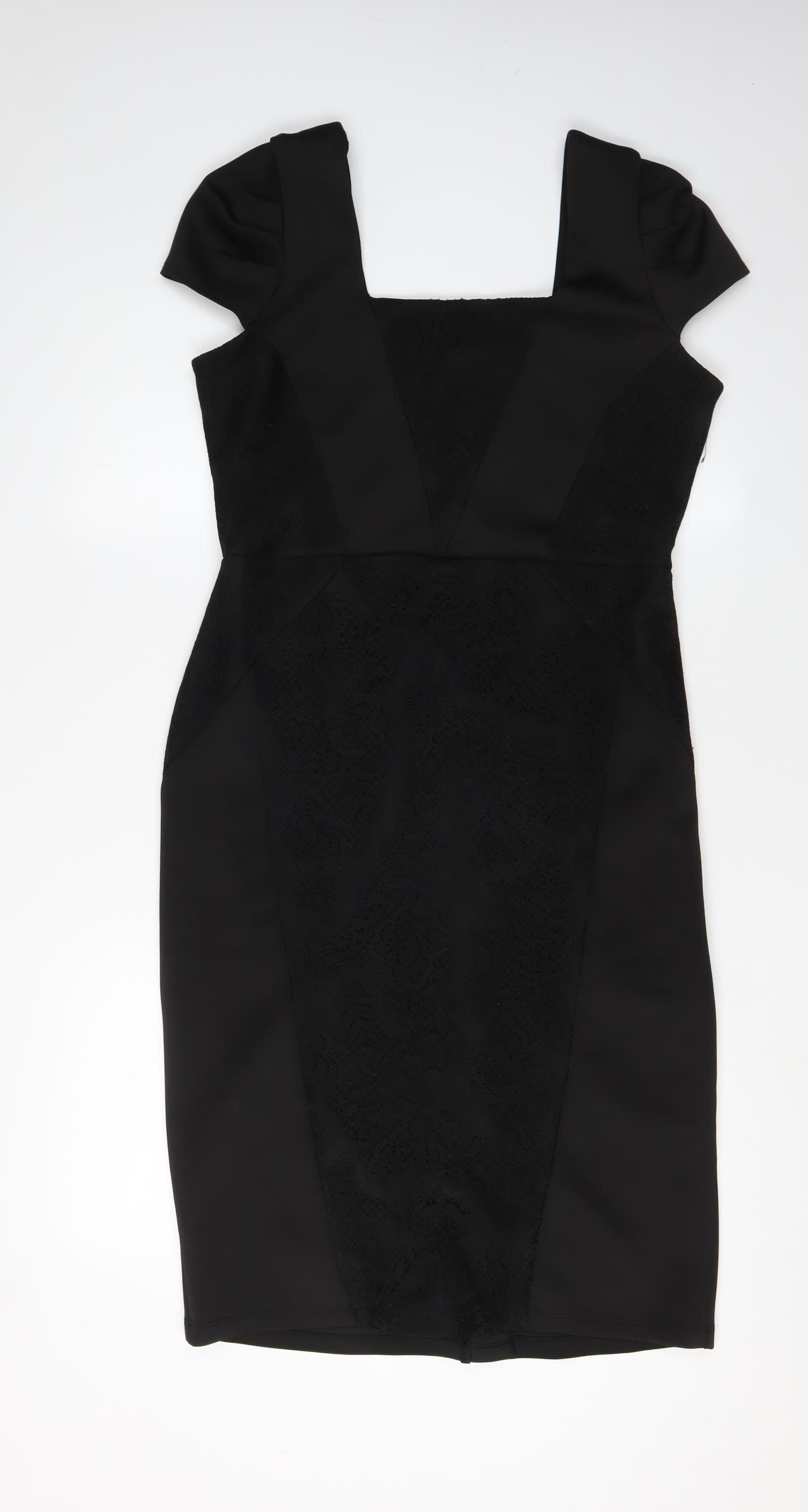 Dorothy Perkins Womens Pencil Dress Size 14 Black Knee Length Square Neck Ruffle - reverse view