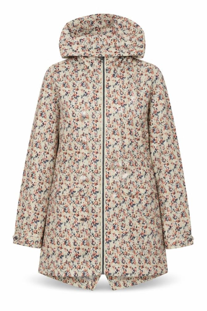 NEXT Womens Rain Coat Jacket Size 10 Beige Floral Mid-Length Long Sleeve Casual - front view