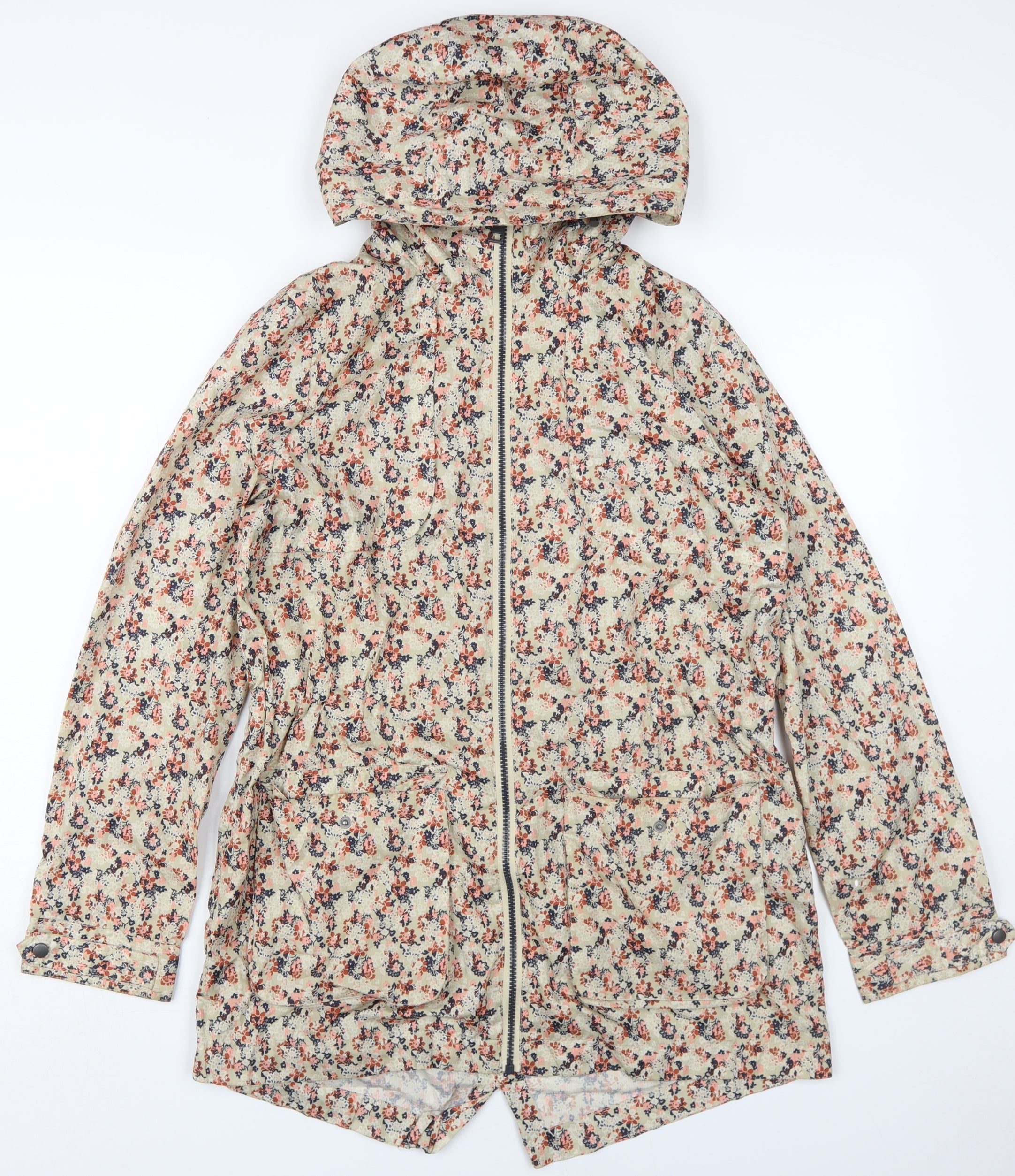 NEXT Womens Rain Coat Jacket Size 10 Beige Floral Mid-Length Long Sleeve Casual - reverse view