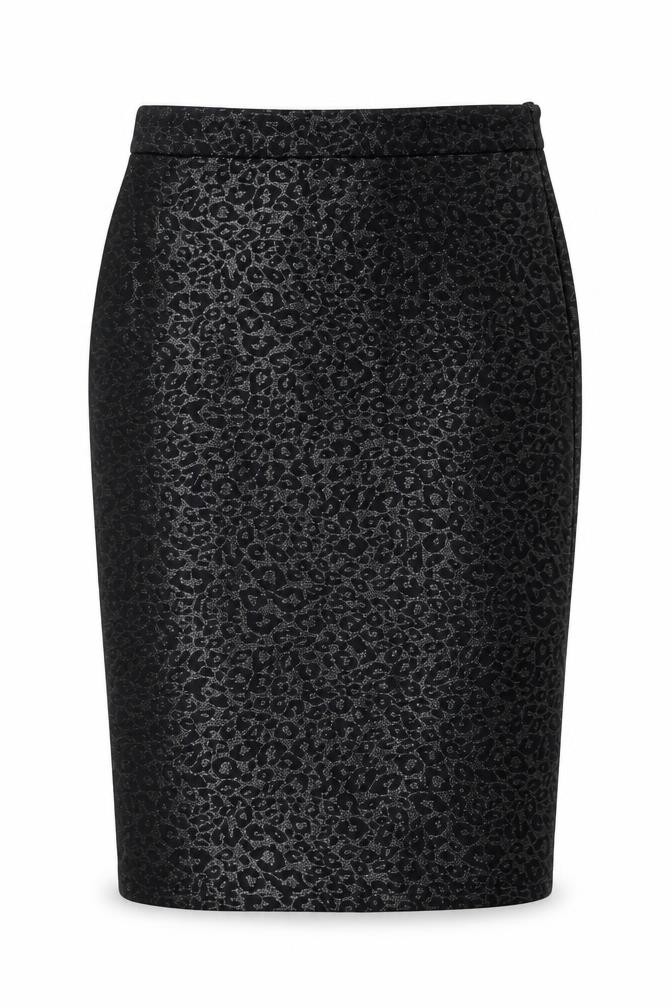ICHI Womens Straight & Pencil Skirt Size L Black Animal Print Casual Stretch - front view