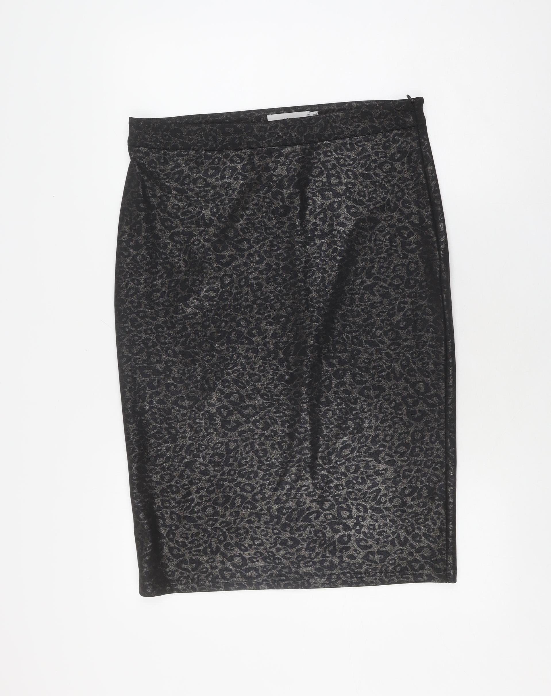 ICHI Womens Straight & Pencil Skirt Size L Black Animal Print Casual Stretch - reverse view