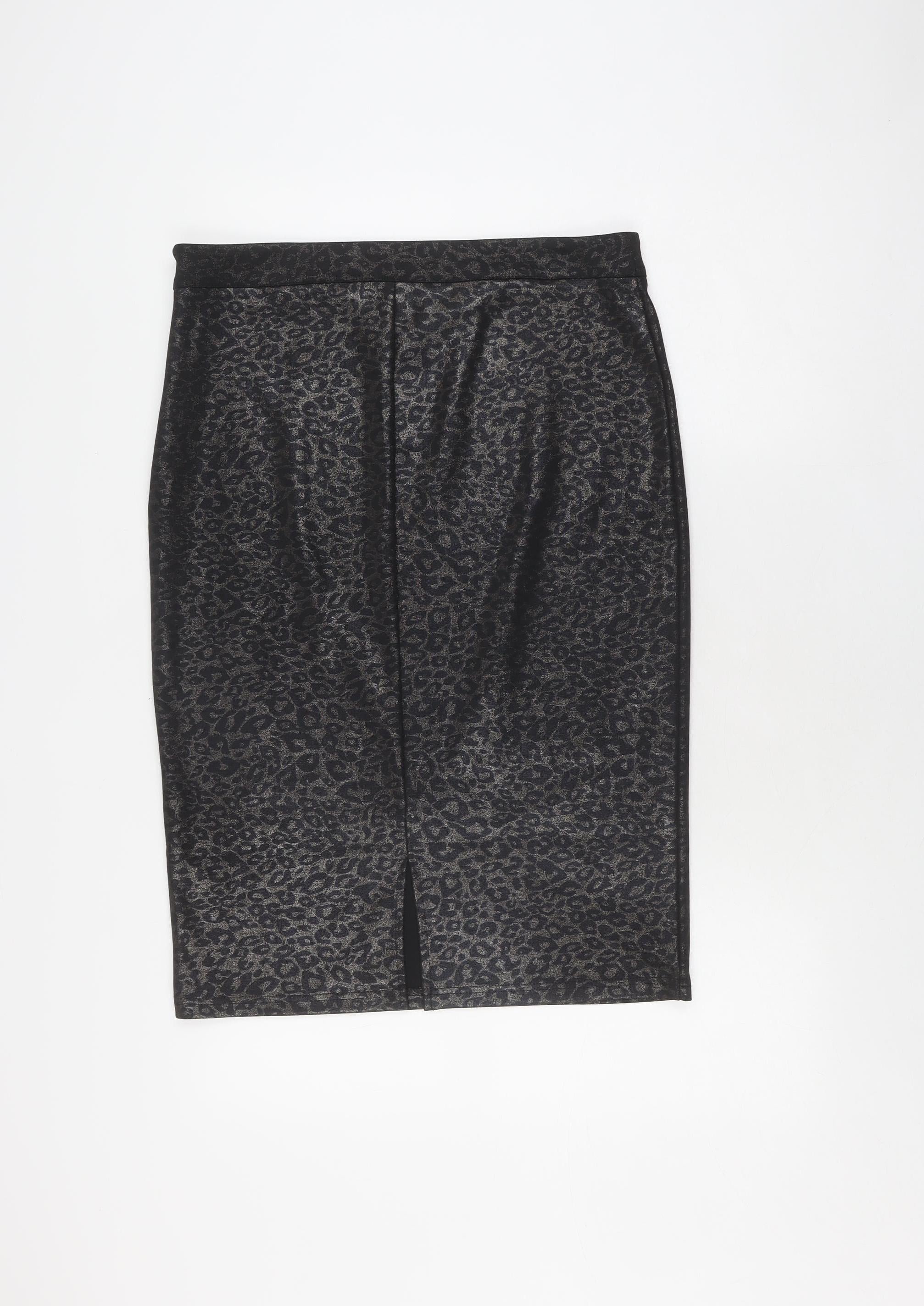 ICHI Womens Straight & Pencil Skirt Size L Black Animal Print Casual Stretch - label detail
