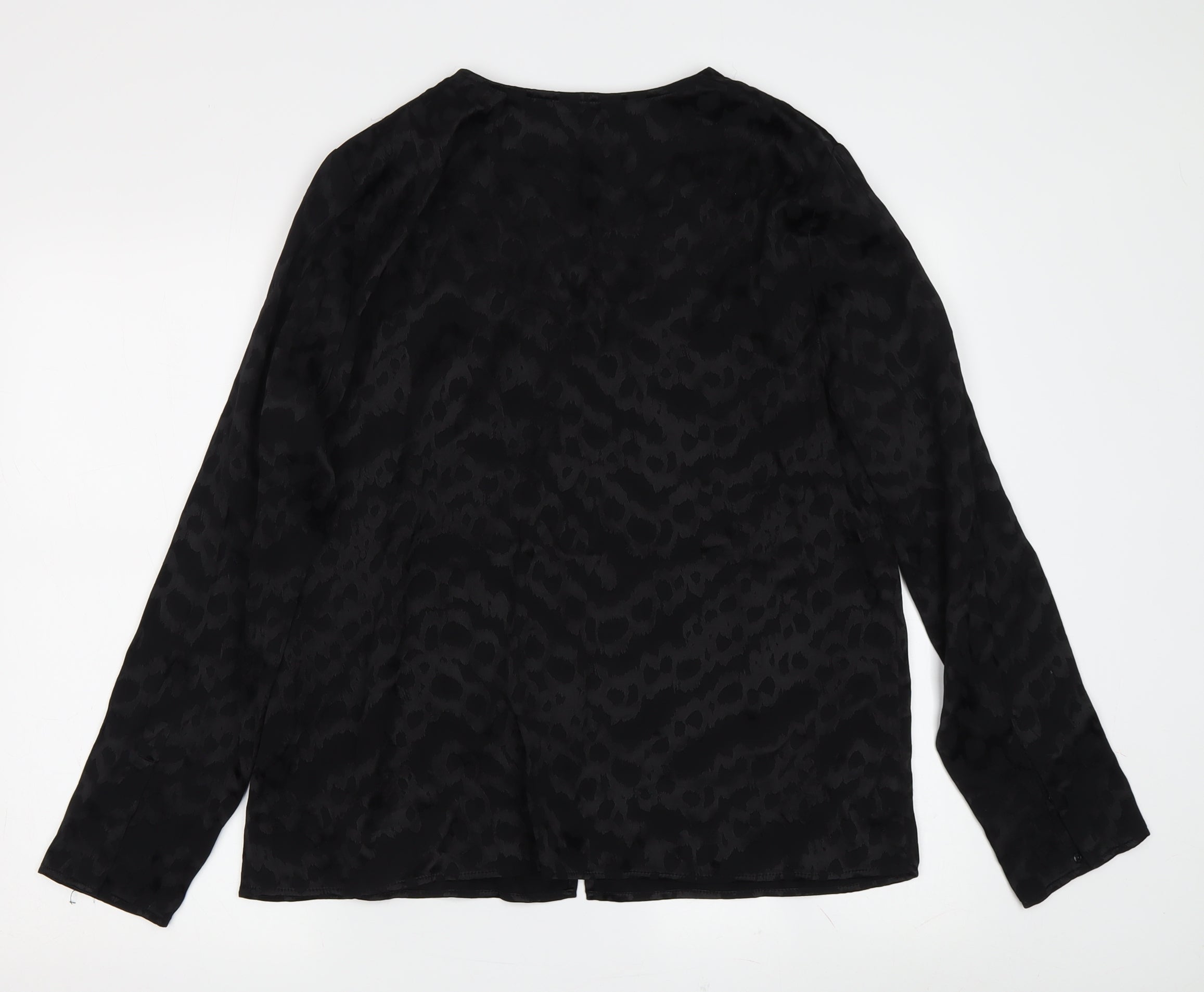 French Connection Womens Basic Blouse Size 14 Black Animal Print V-Neck - label detail