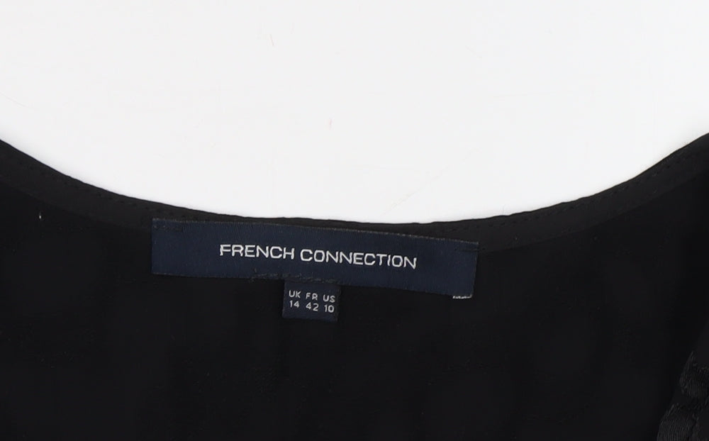 French Connection Womens Basic Blouse Size 14 Black Animal Print V-Neck - close detail