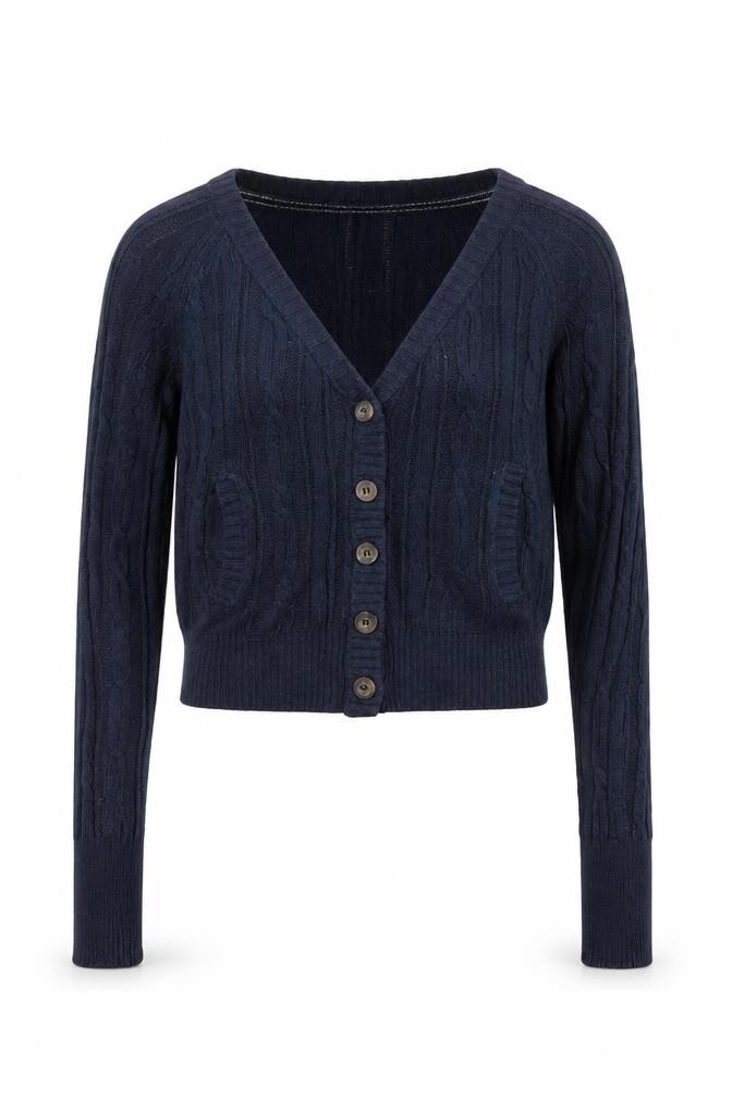SoulCal Womens Cardigan Jumper Size 10 Blue V-Neck Cable-Knit Long Sleeve Casual - front view