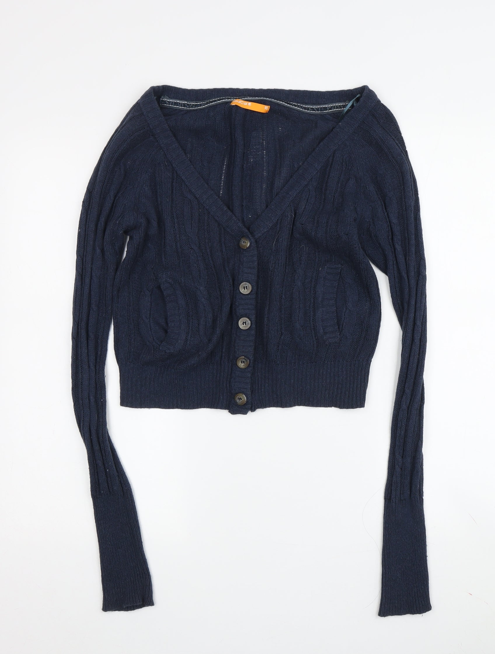 SoulCal Womens Cardigan Jumper Size 10 Blue V-Neck Cable-Knit Long Sleeve Casual - reverse view