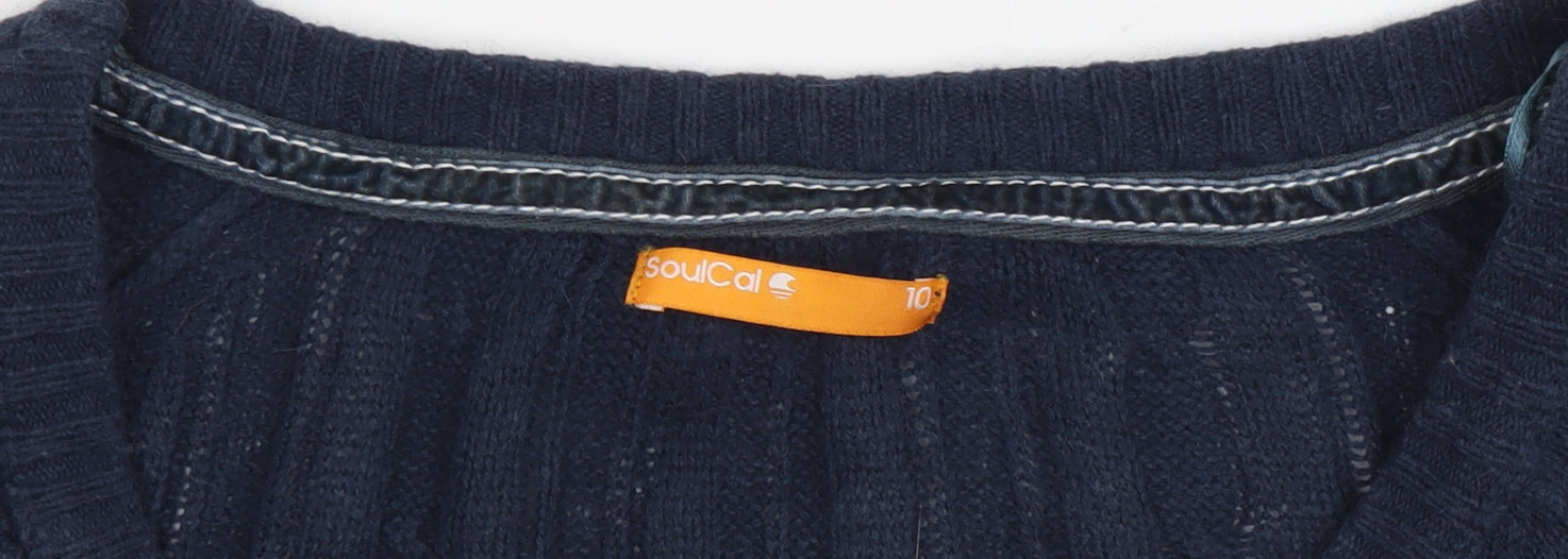 SoulCal Womens Cardigan Jumper Size 10 Blue V-Neck Cable-Knit Long Sleeve Casual - close detail