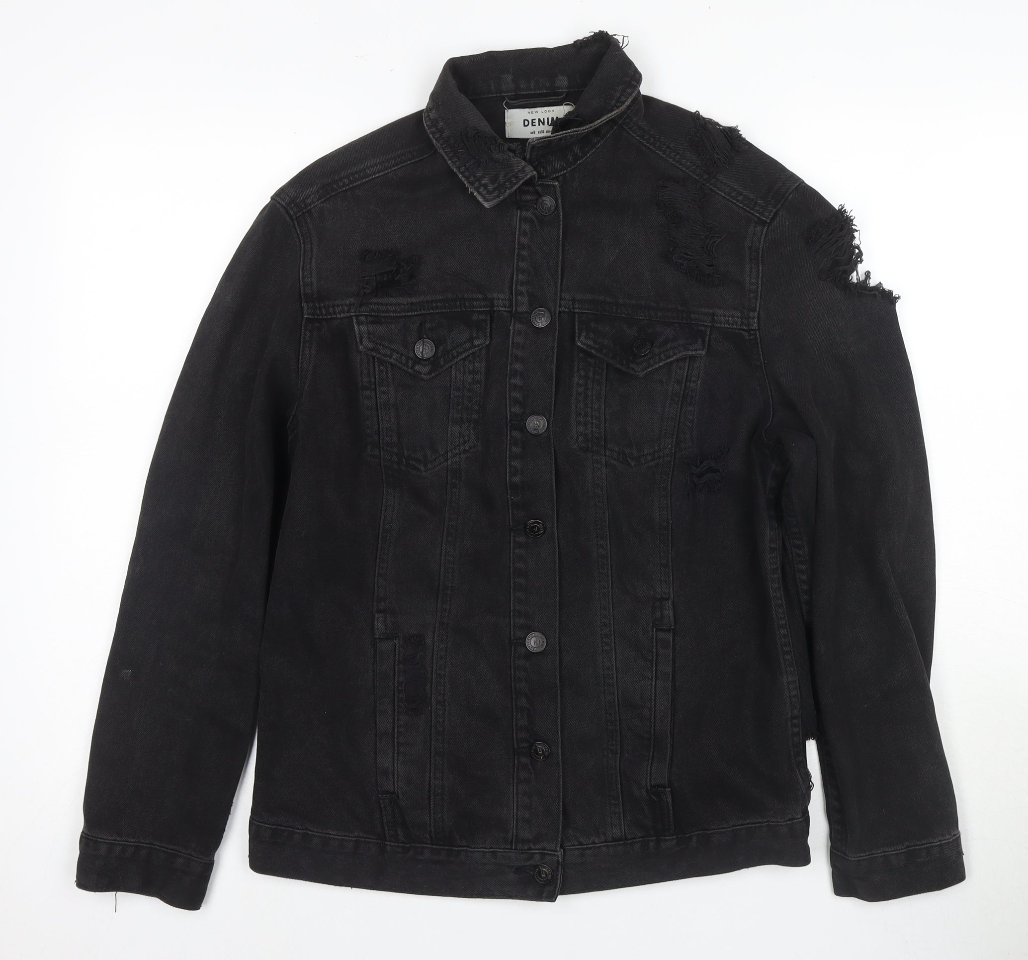 New Look Womens Basic Jacket Size 8 Black Mid-Length Long Sleeve Casual Button - reverse view