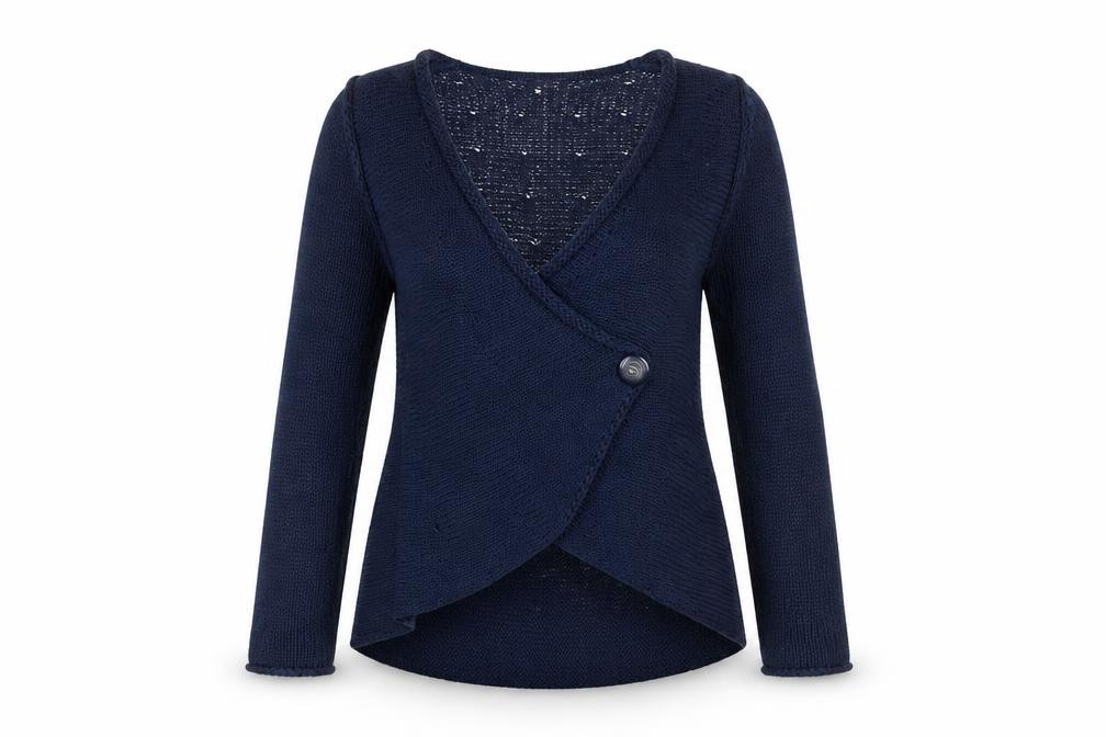 Per Una Womens Wrap Jumper Size M Blue V-Neck Long Sleeve Casual Open Button - front view
