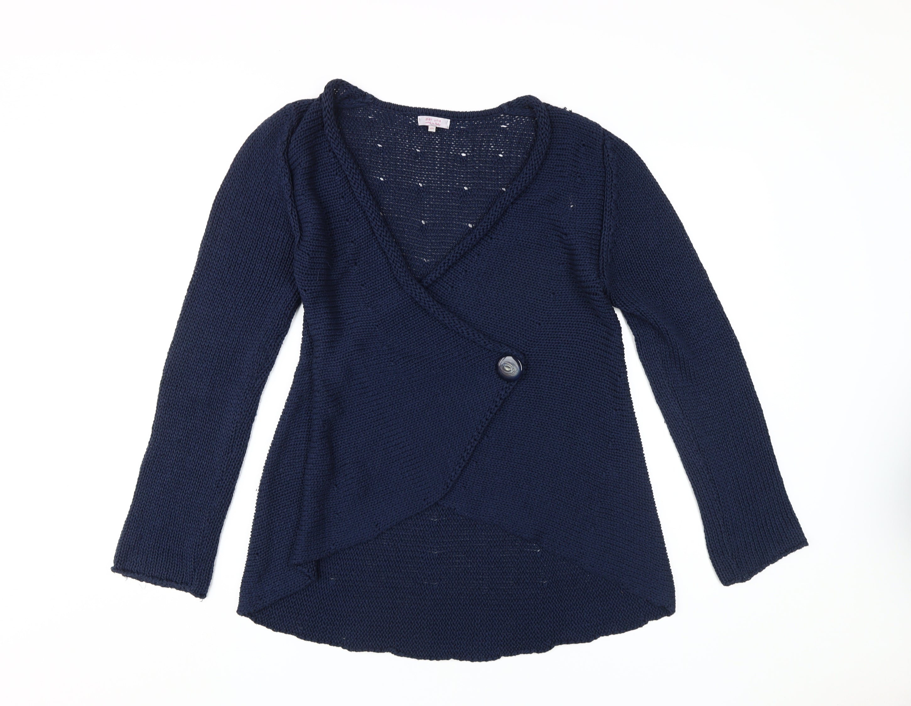 Per Una Womens Wrap Jumper Size M Blue V-Neck Long Sleeve Casual Open Button - reverse view