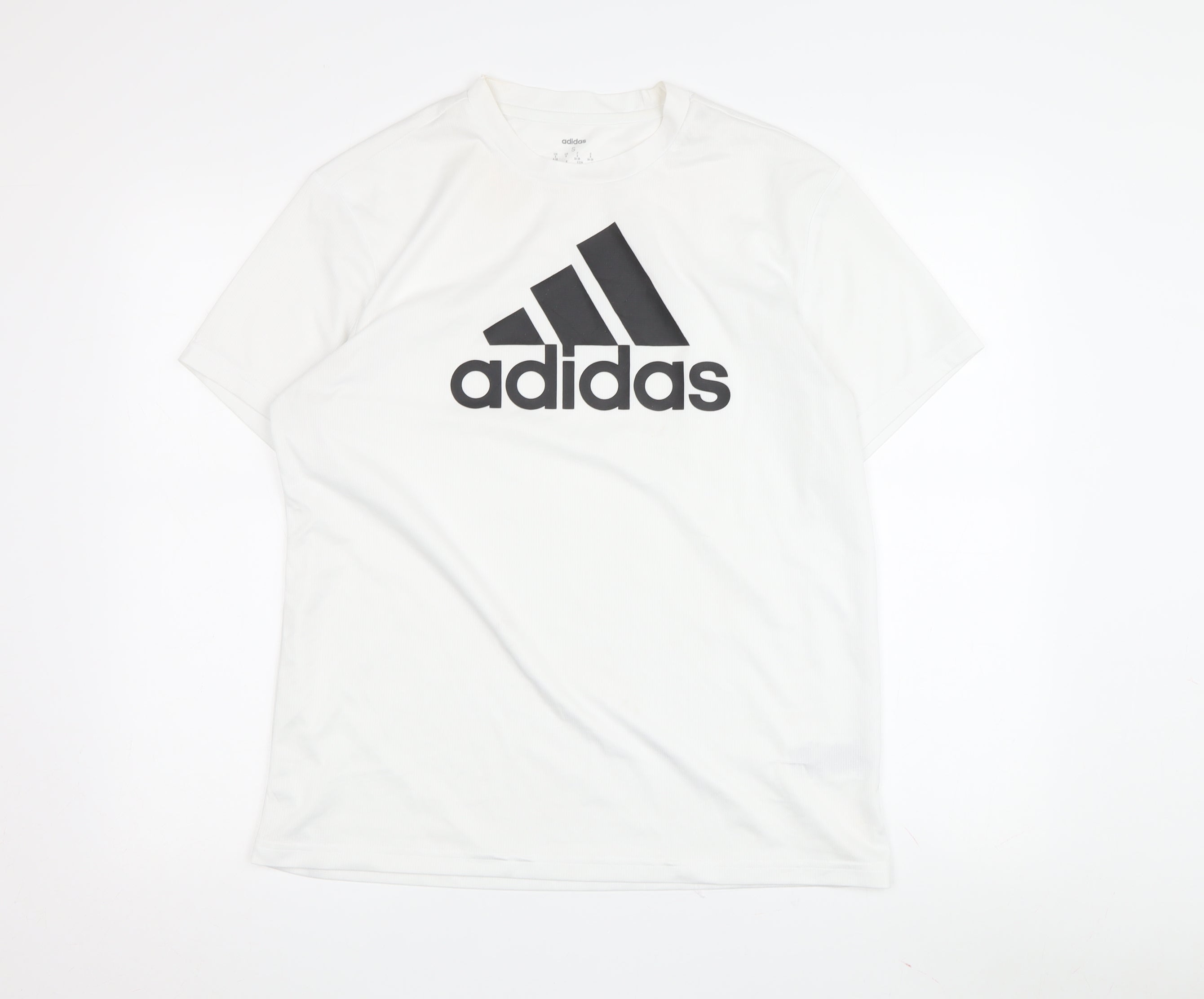 adidas Unisex Adults Basic T-Shirt Size S White Solid Crew Neck Short Sleeve - reverse view