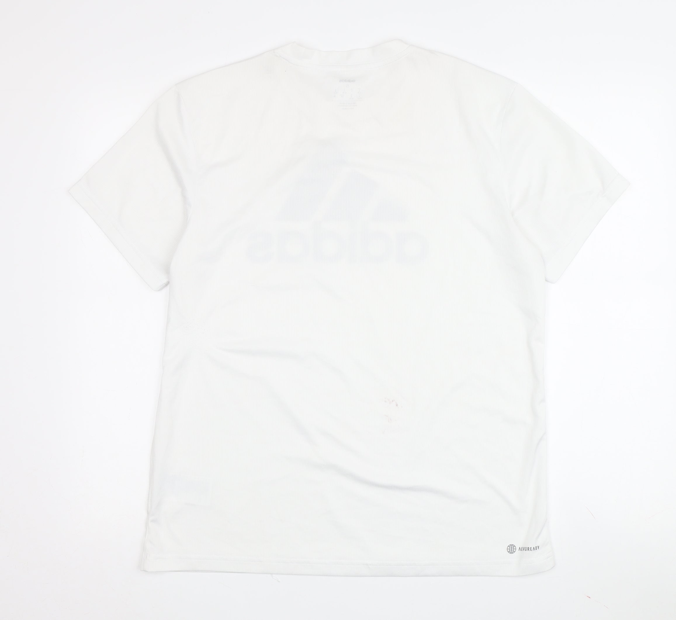 adidas Unisex Adults Basic T-Shirt Size S White Solid Crew Neck Short Sleeve - label detail