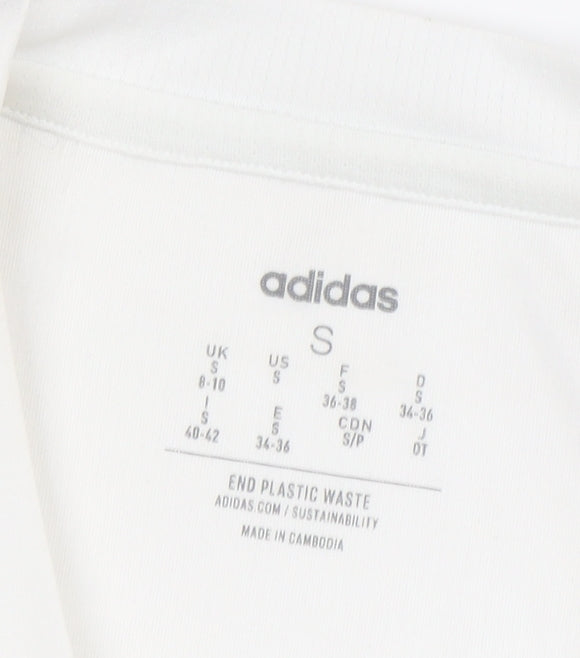 adidas Unisex Adults Basic T-Shirt Size S White Solid Crew Neck Short Sleeve - close detail