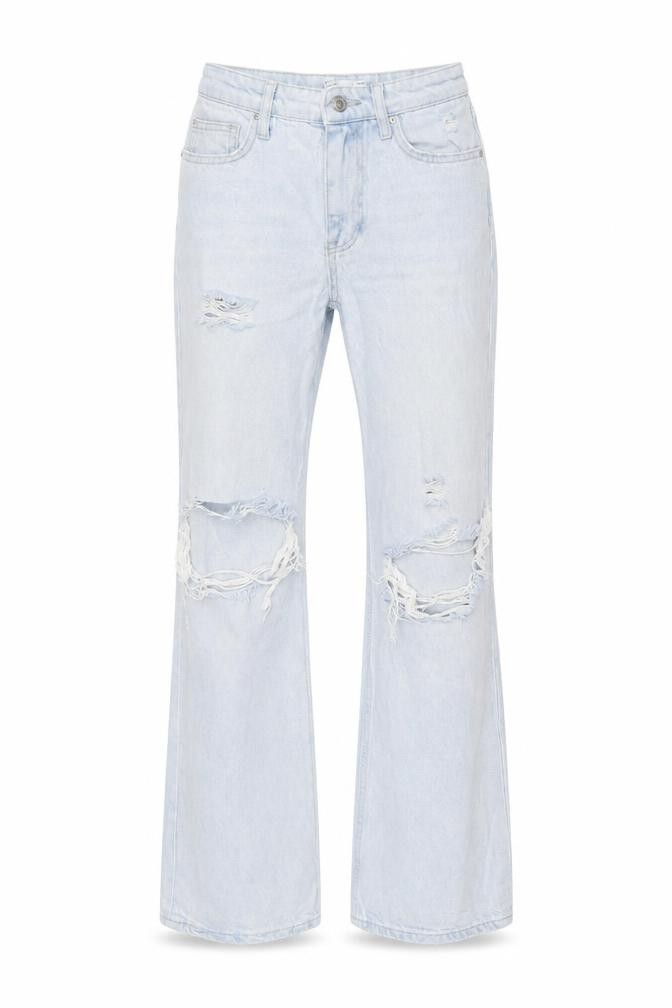 Bershka Womens Flared Jeans Size 4 Blue Distressed - front view