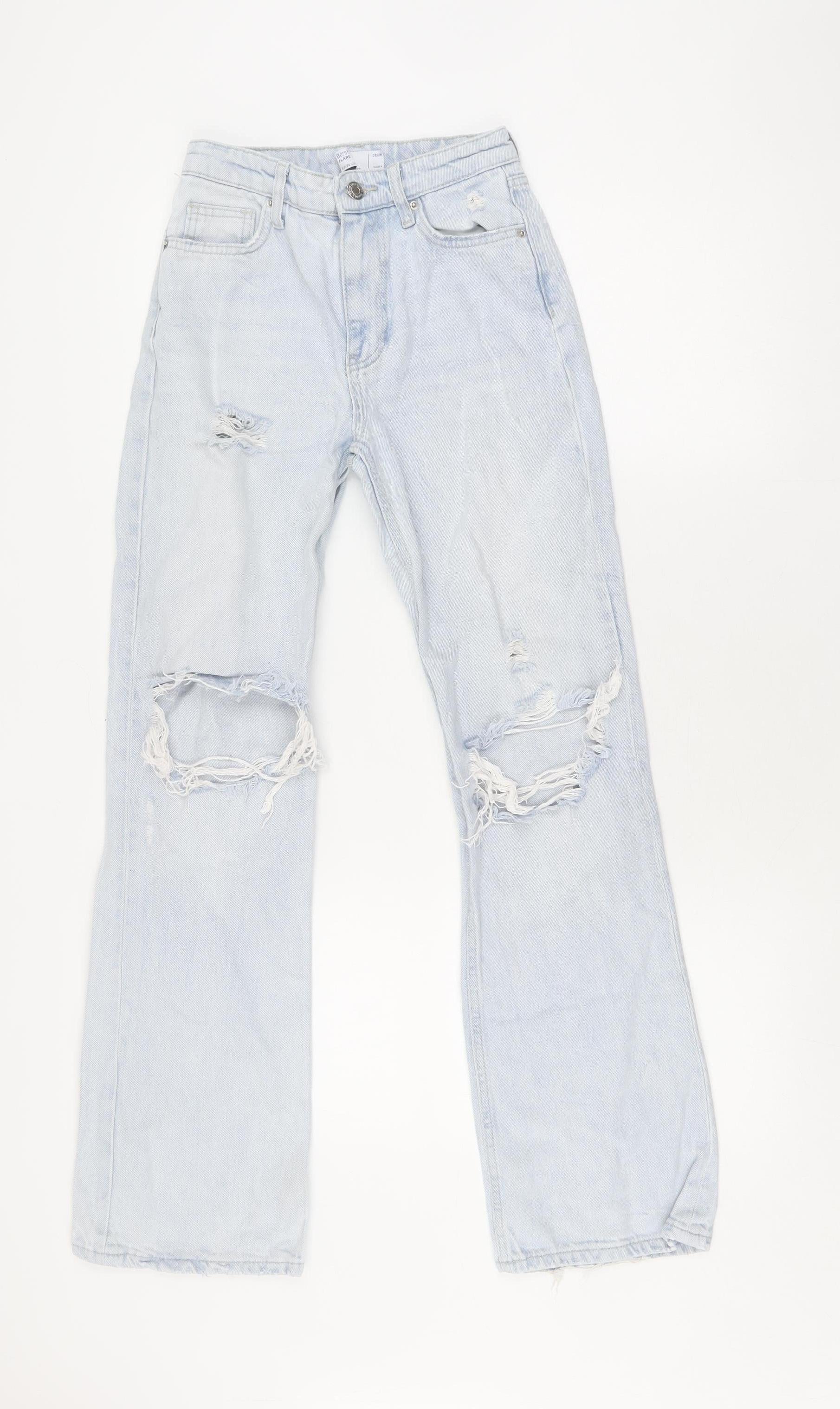 Bershka Womens Flared Jeans Size 4 Blue Distressed - reverse view